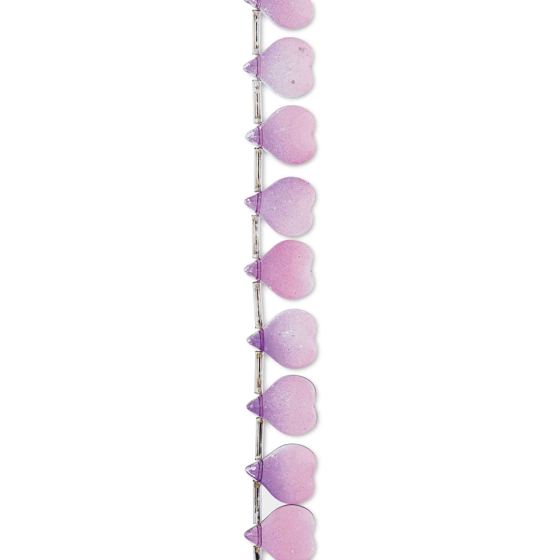 John Bead Crystal Lane DIY Glass Garden Bead Single Strand - Heart Petals, Purple and Pink