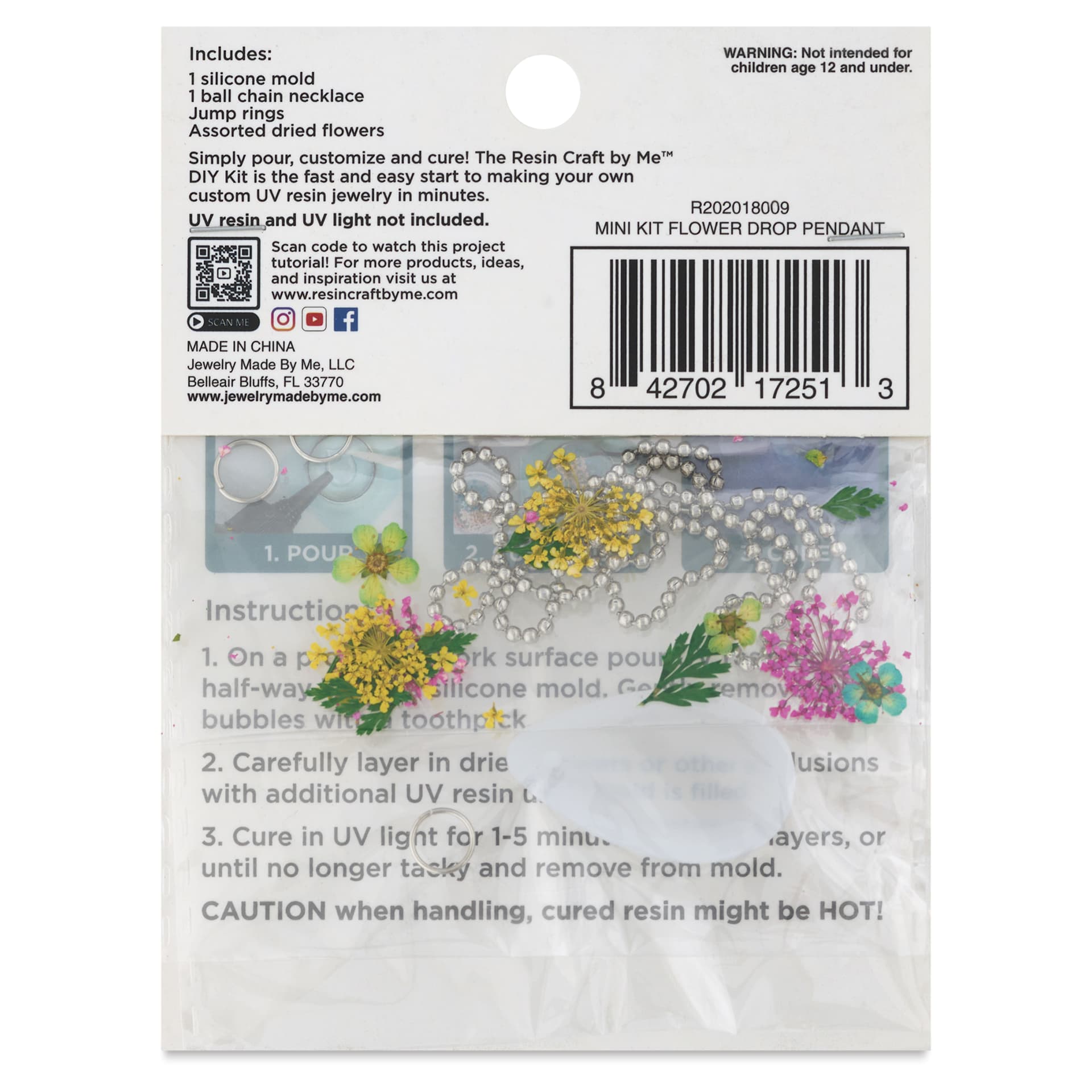 Jewelry Made By Me Teardrop Necklace UV Resin DIY Kit back of packaging