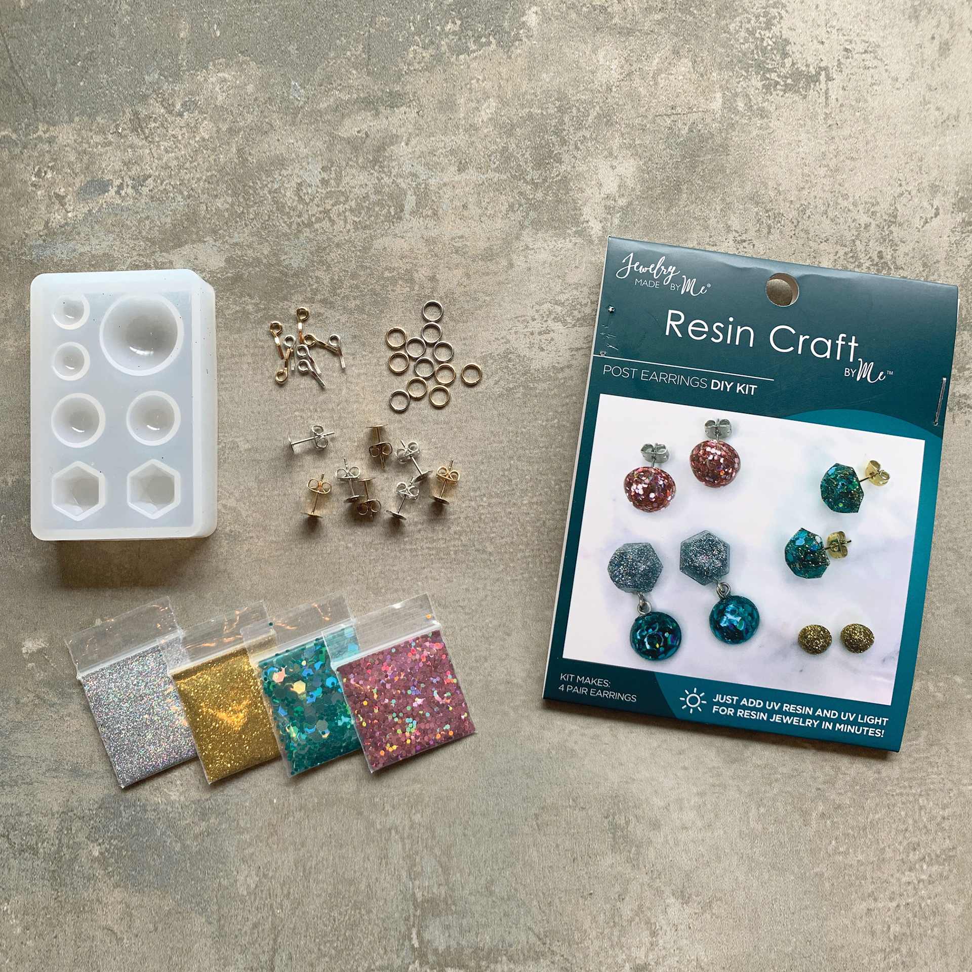 Jewelry Made By Me Post Earrings UV Resin DIY Kit contents