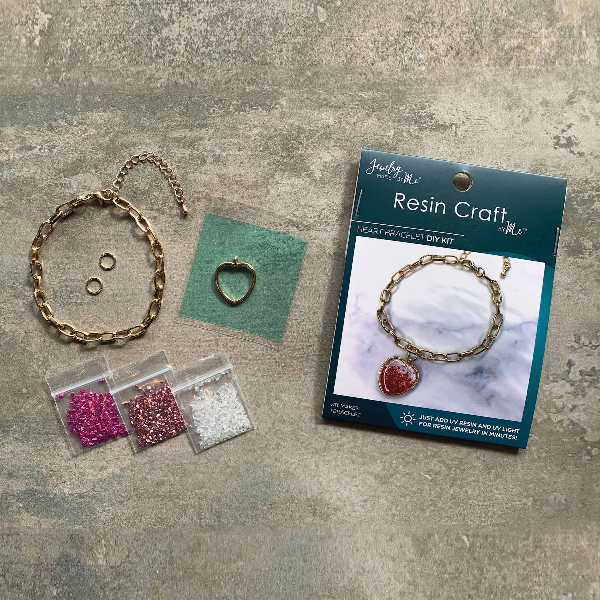 Jewelry Made By Me Heart Bracelet UV Resin DIY Kit contents