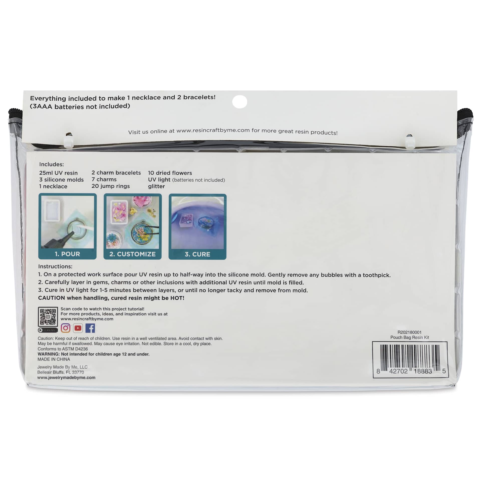Jewelry Made By Me Resin Craft Pouch Bag Resin Kit - back of packaging