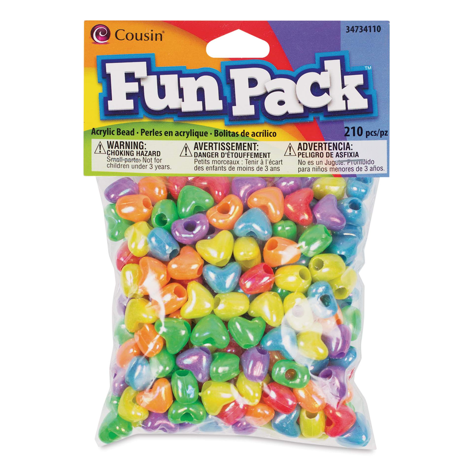 CousinDIY Fun Pack Acrylic Heart Beads - Pkg of 210, Assorted Colors front of packaging