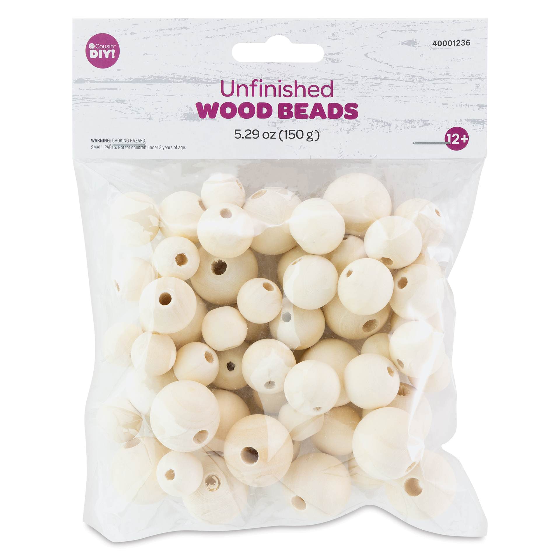Cousin DIY Unfinished Wood Beads - 5.29 oz Bag packaging