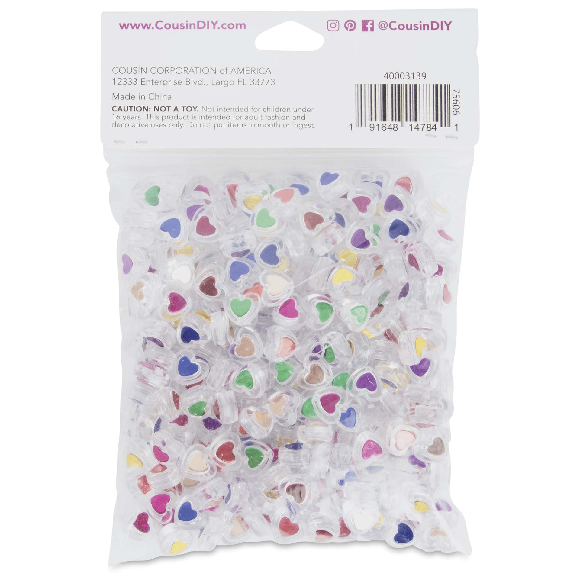 Cousin DIY Heart Bead Mix - Pkg of 280, Rainbow Colors - back of packaging