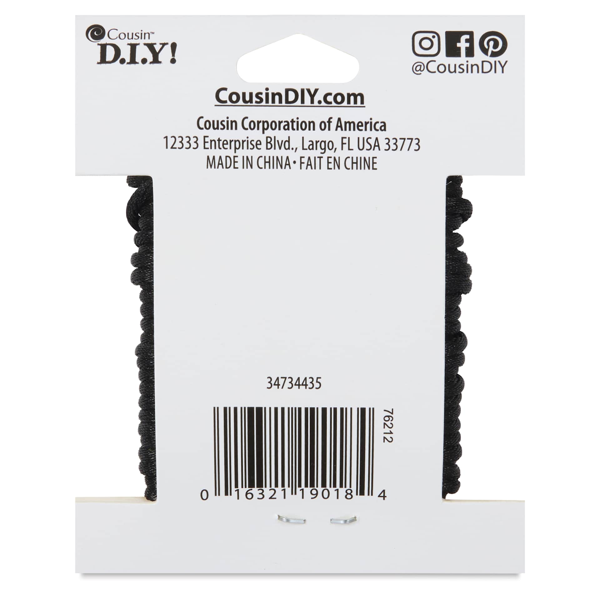 Cousin DIY Satin Rattail Cord - Black, 8 yds - back