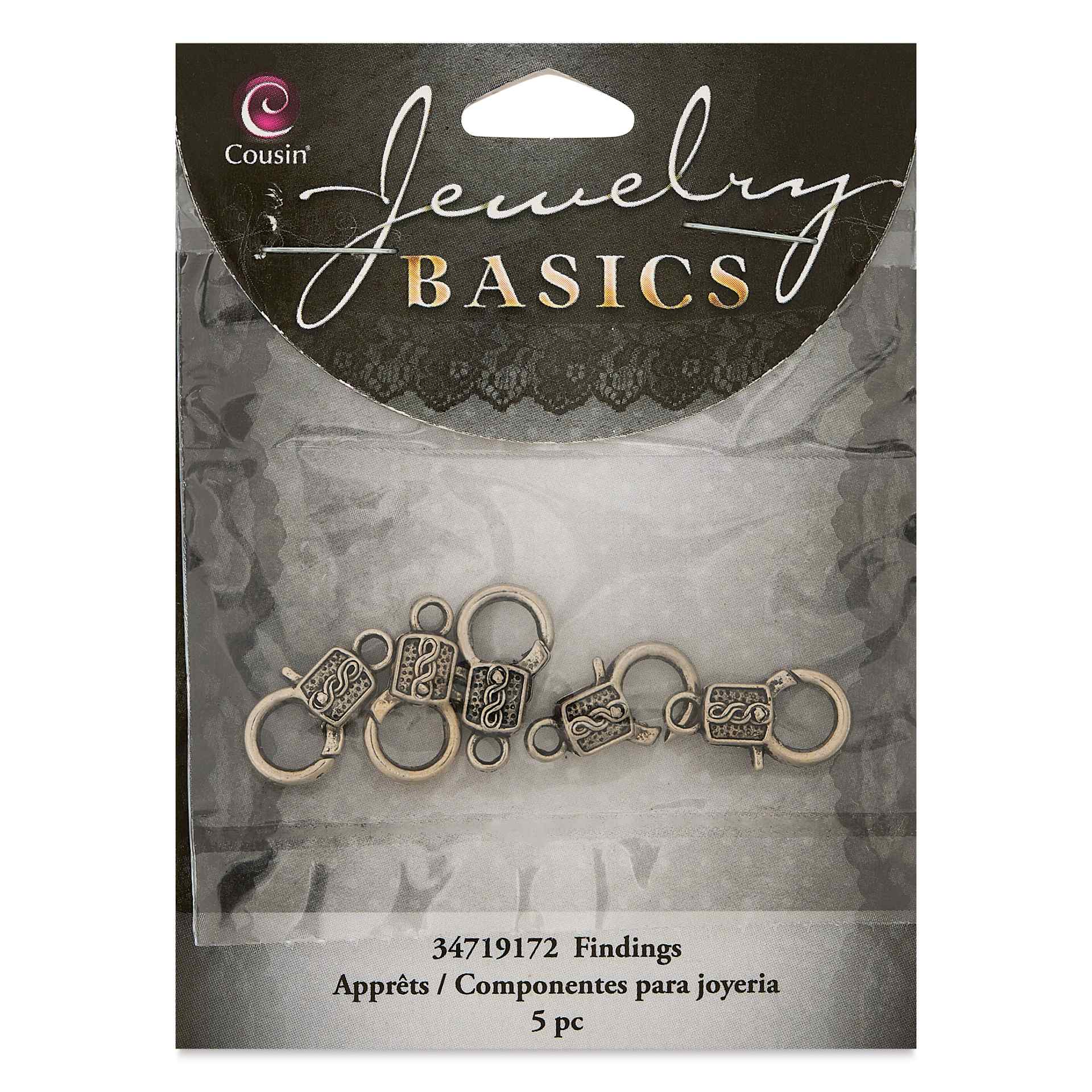 Cousin Jewelry Basics Medium Deco Lobster Claw Clasps - Pkg of 5 front of packaging