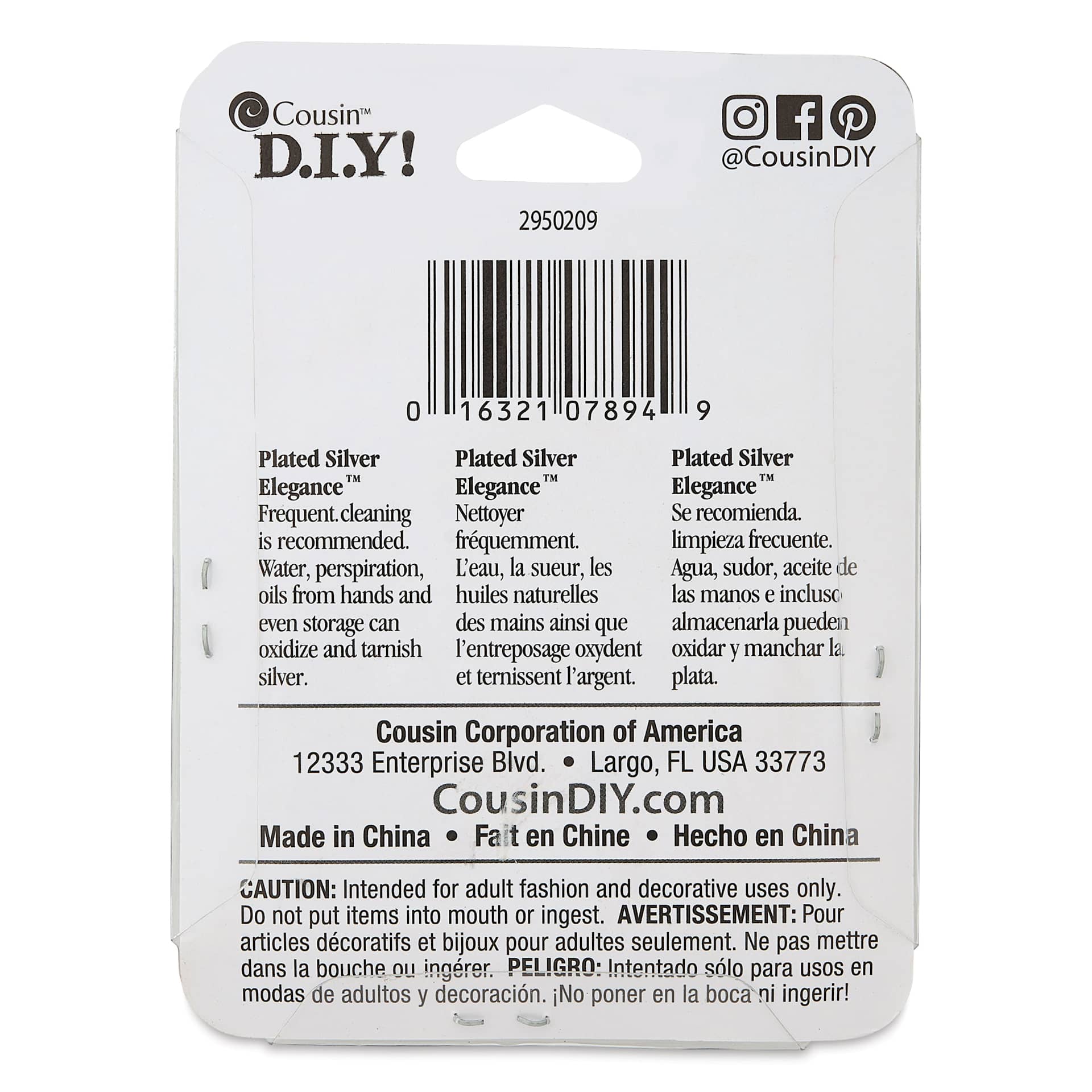 Cousin Plated Silver Elegance Open Jump Rings - Pkg of 35, 4 mm back of packaging