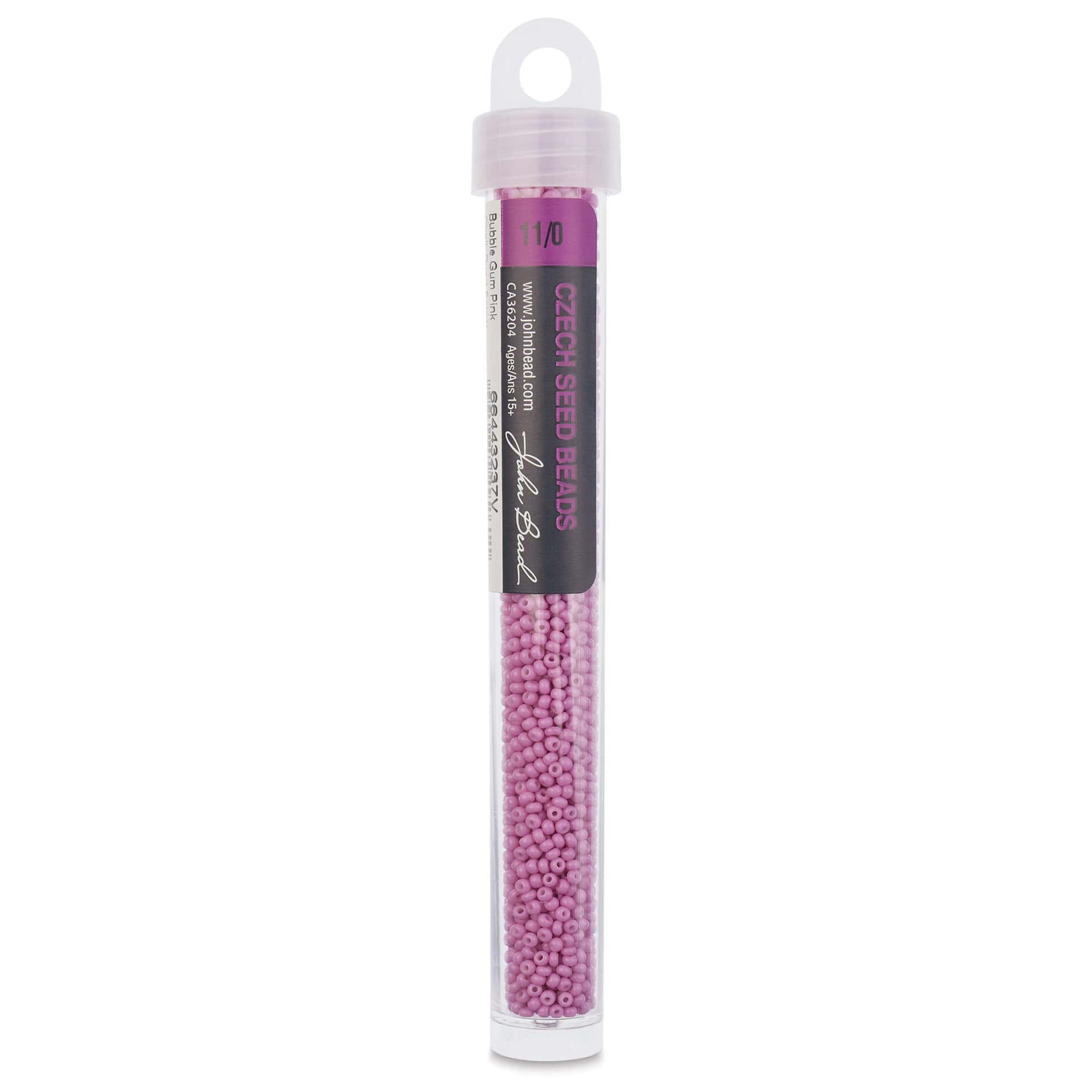 John Bead Solgel Chalk Dyed Czech Seed Beads - 11/0, Bubble Gum Pink, 23 g vial