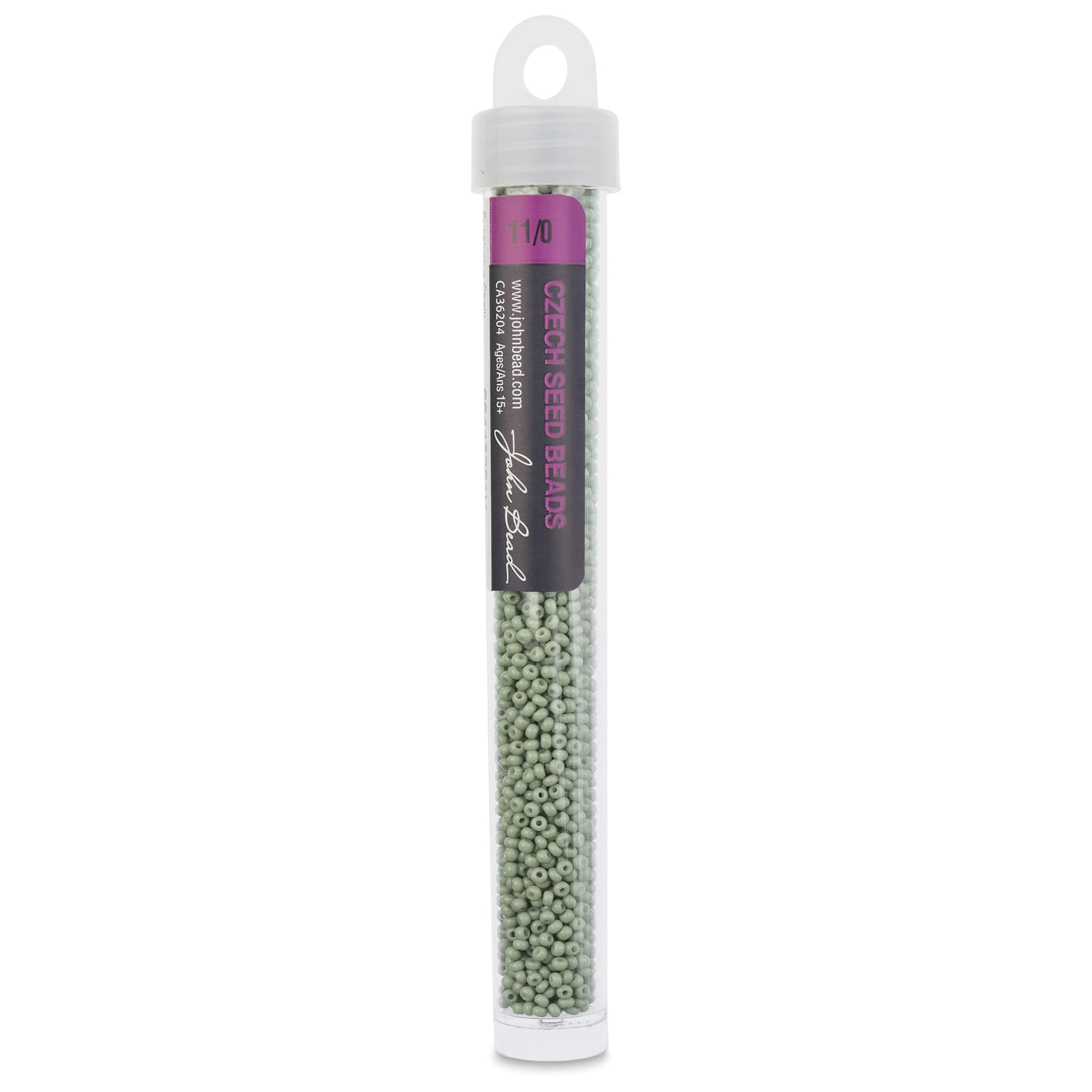 John Bead Solgel Chalk Dyed Czech Seed Beads - 11/0, Eucalyptus - 23 g vial