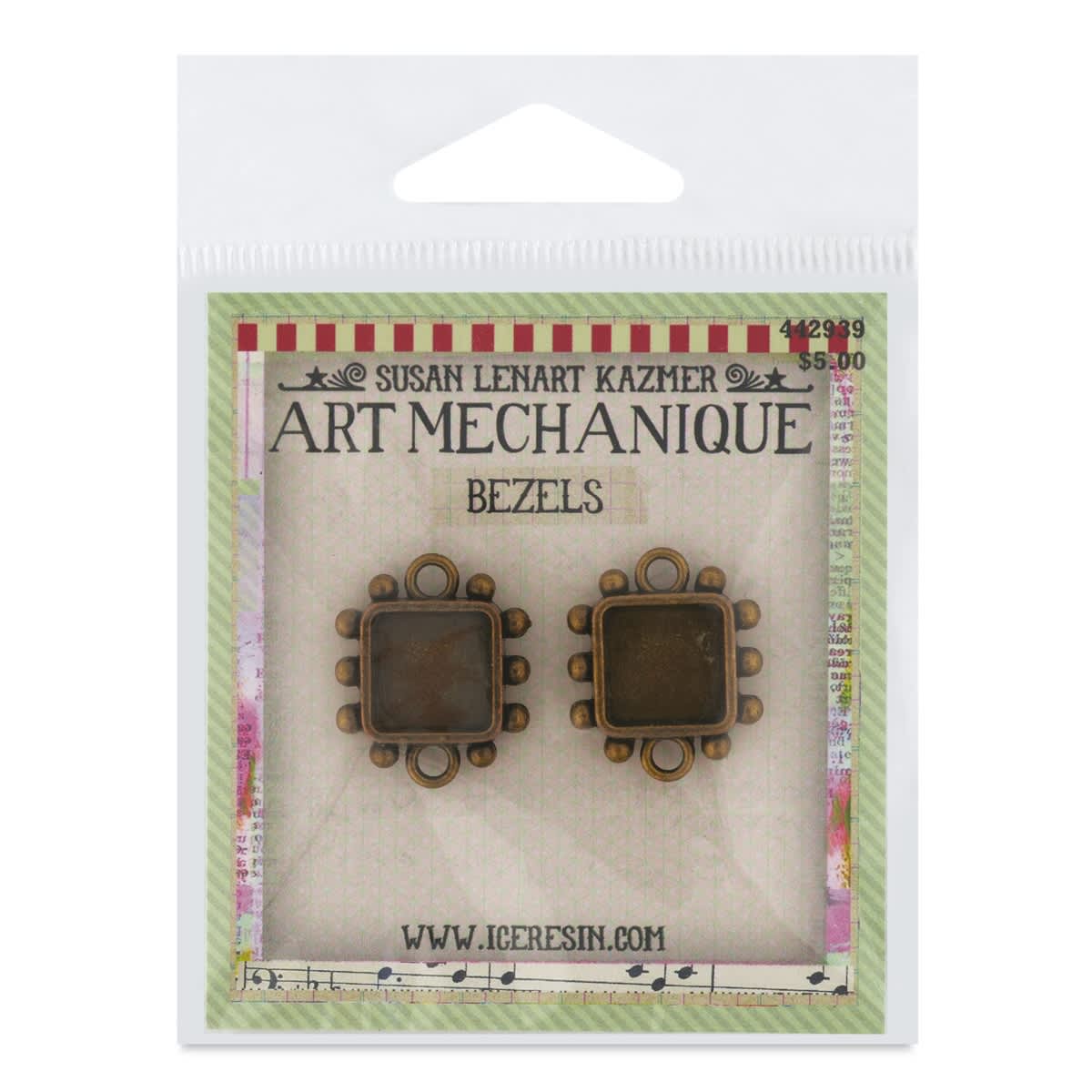 Ranger Ice Resin Hobnail Bezel - Square, Small, Antique Brass, Pkg of 2 - front of packaging