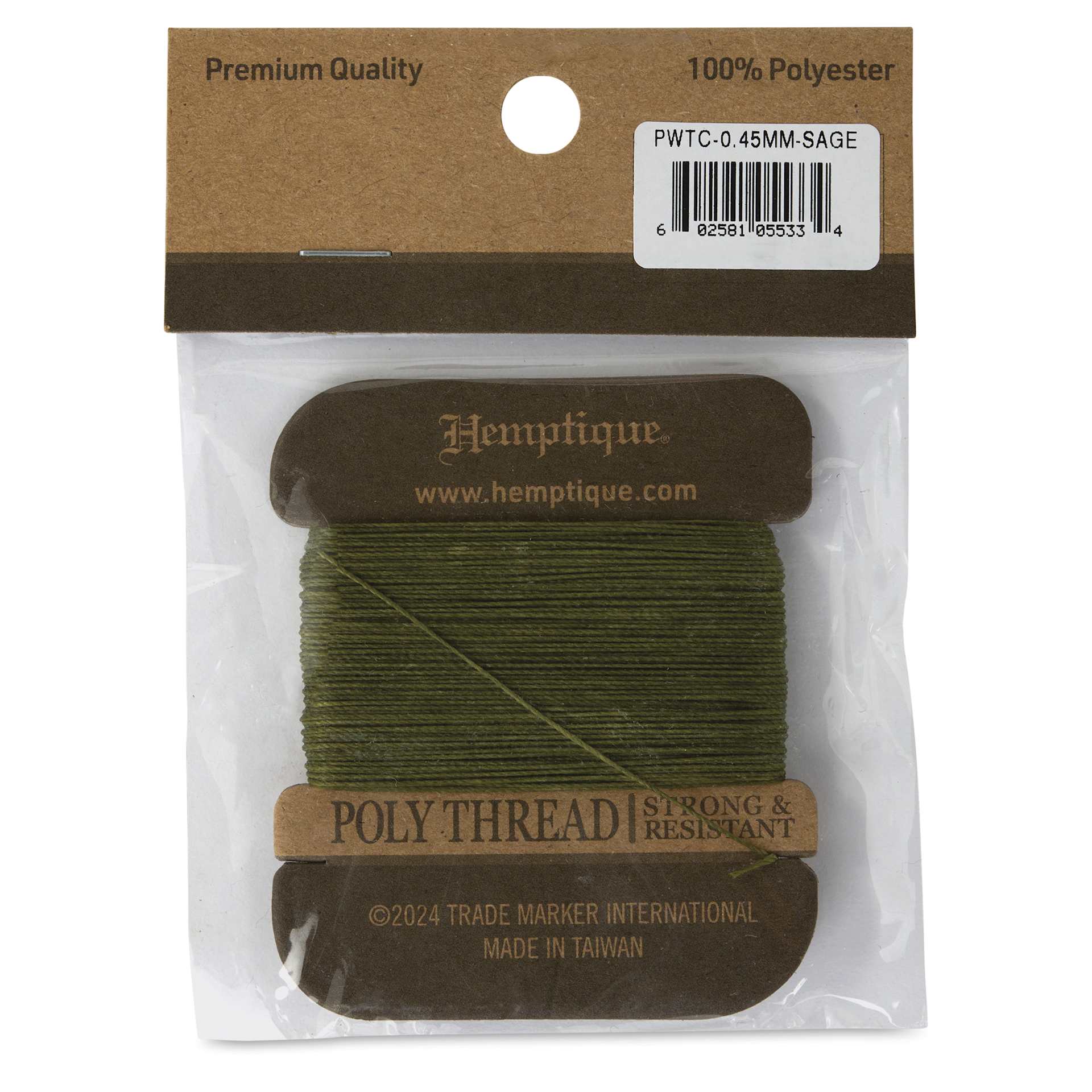 Hemptique Waxed Bonded & Round Thread - Sage, 0.45 mm, 32 yds - back of packaging
