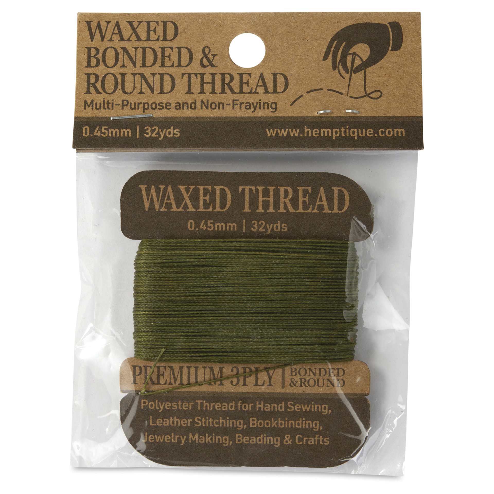 Hemptique Waxed Bonded & Round Thread - Sage, 0.45 mm, 32 yds - front of packaging