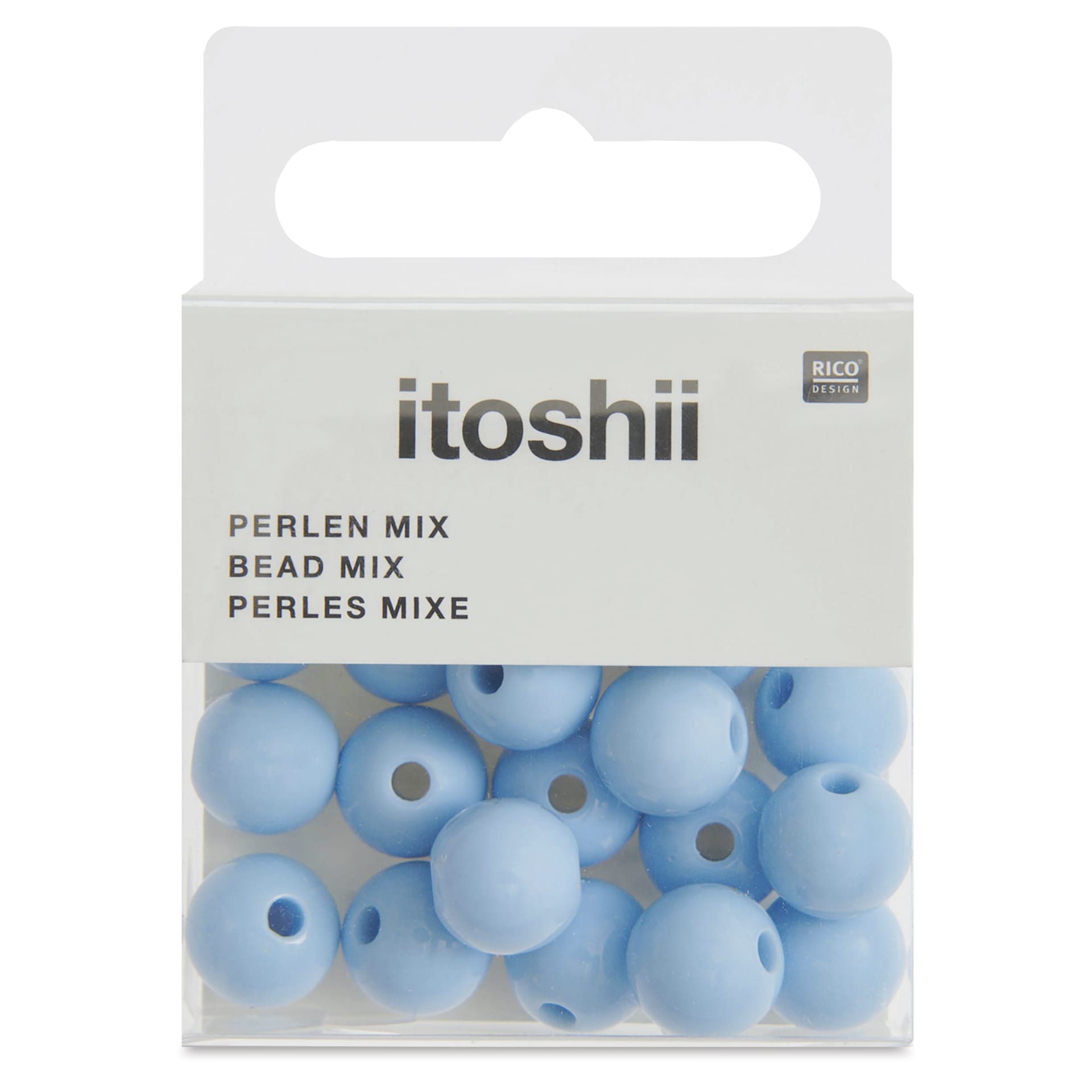 Rico Design Itoshii Plastic Beads - Pkg of 24, Blue-Gray, 10 mm Dia.