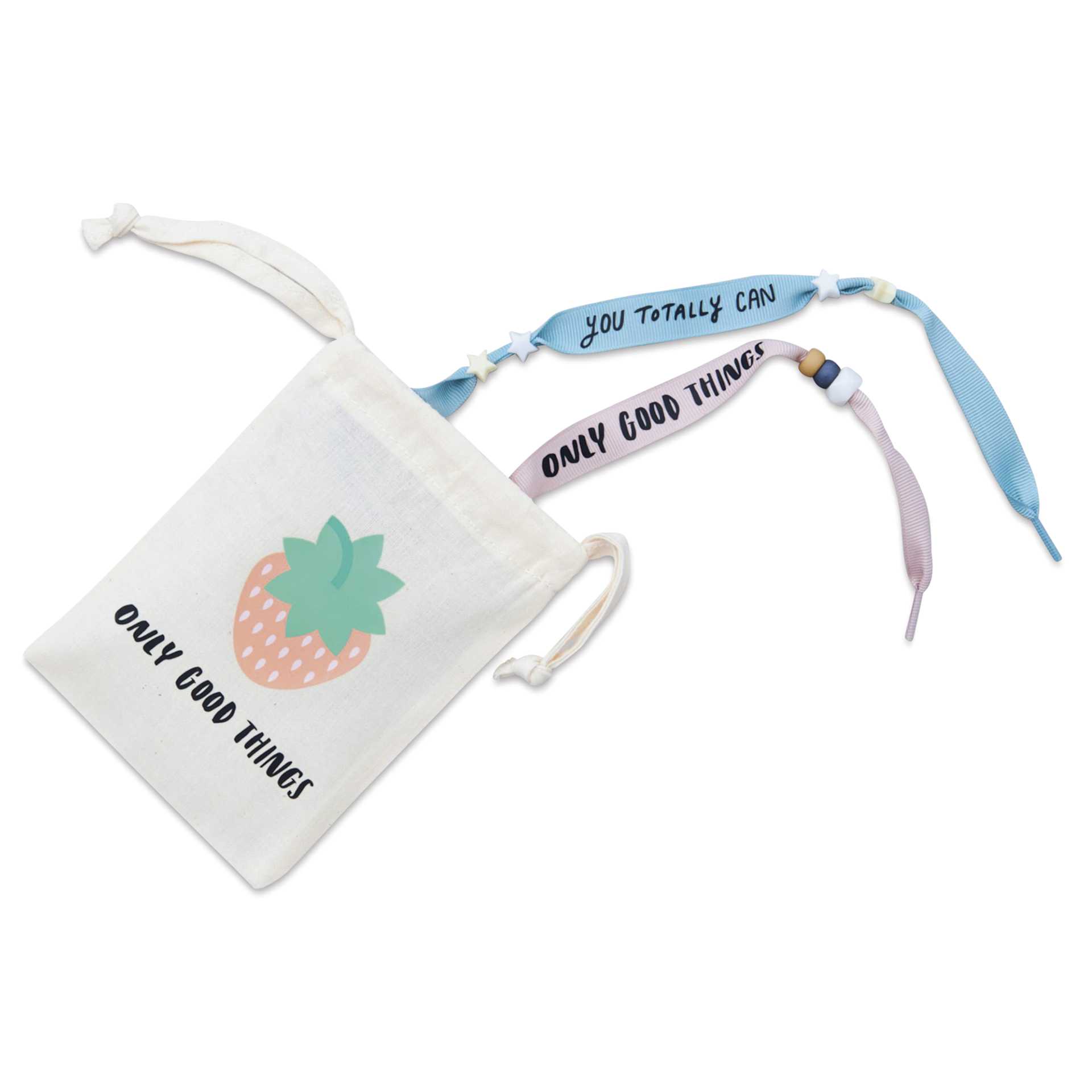Rico Design Iron-On Lettering Patch - Black - finished examples, small drawstring bag and bracelet