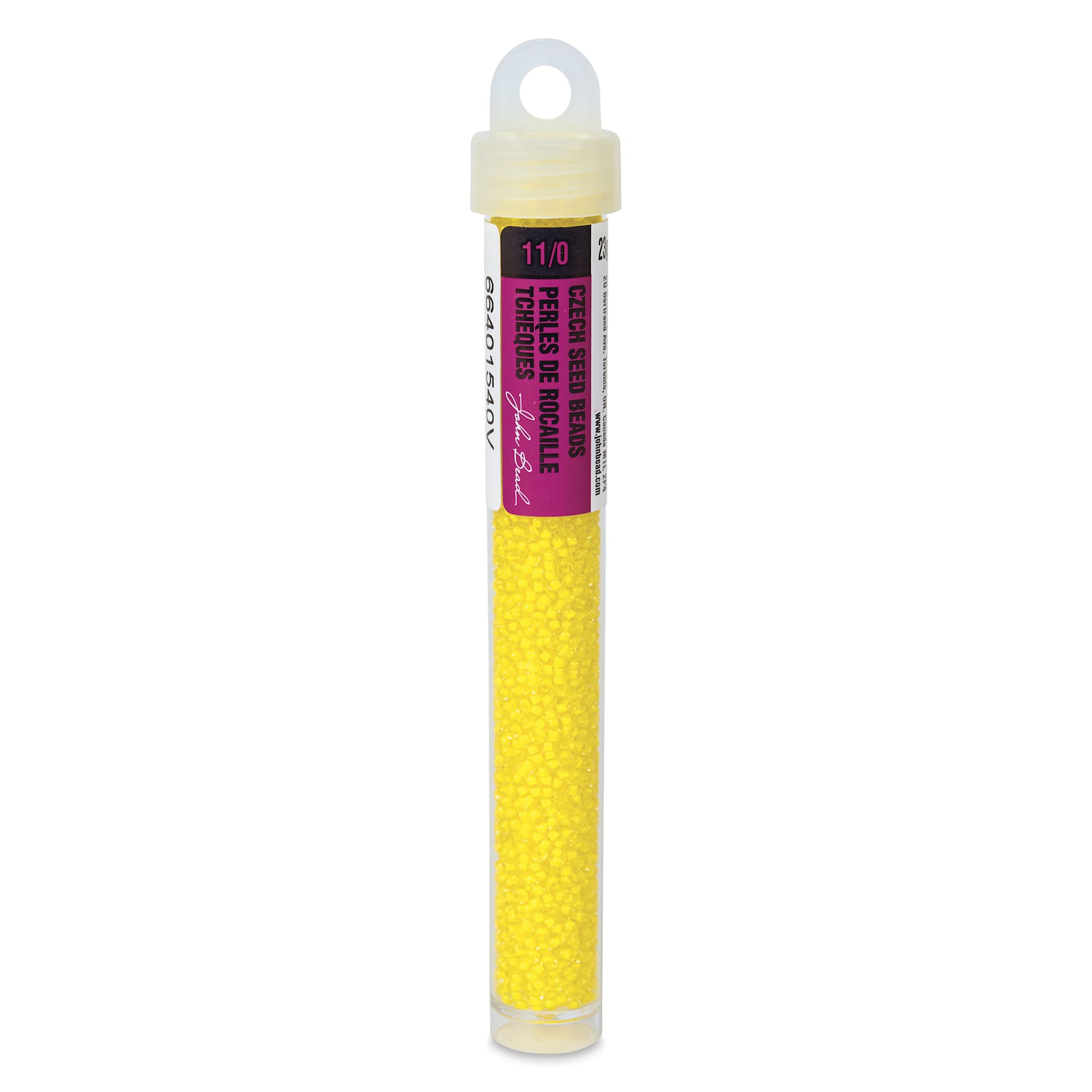 John Bead Terra Intensive Lining Czech Glass Seed Beads - 11/0, Yellow, 23 g - front of vial