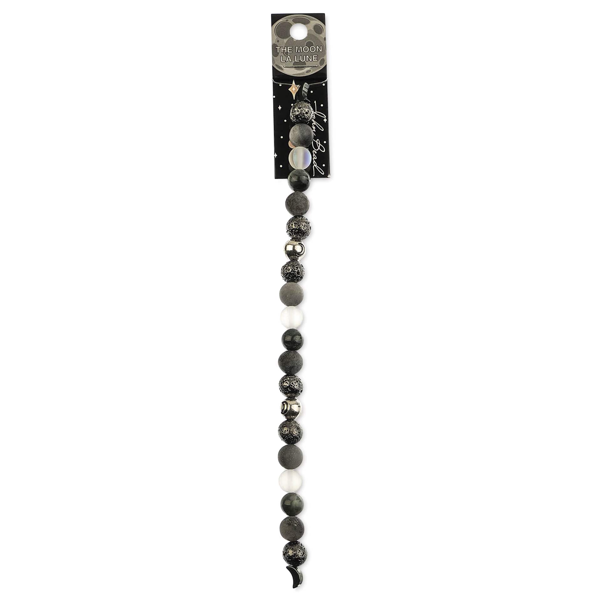 John Bead Solar System Glass Bead Strand - Moon, 7", 8 mm Dia.