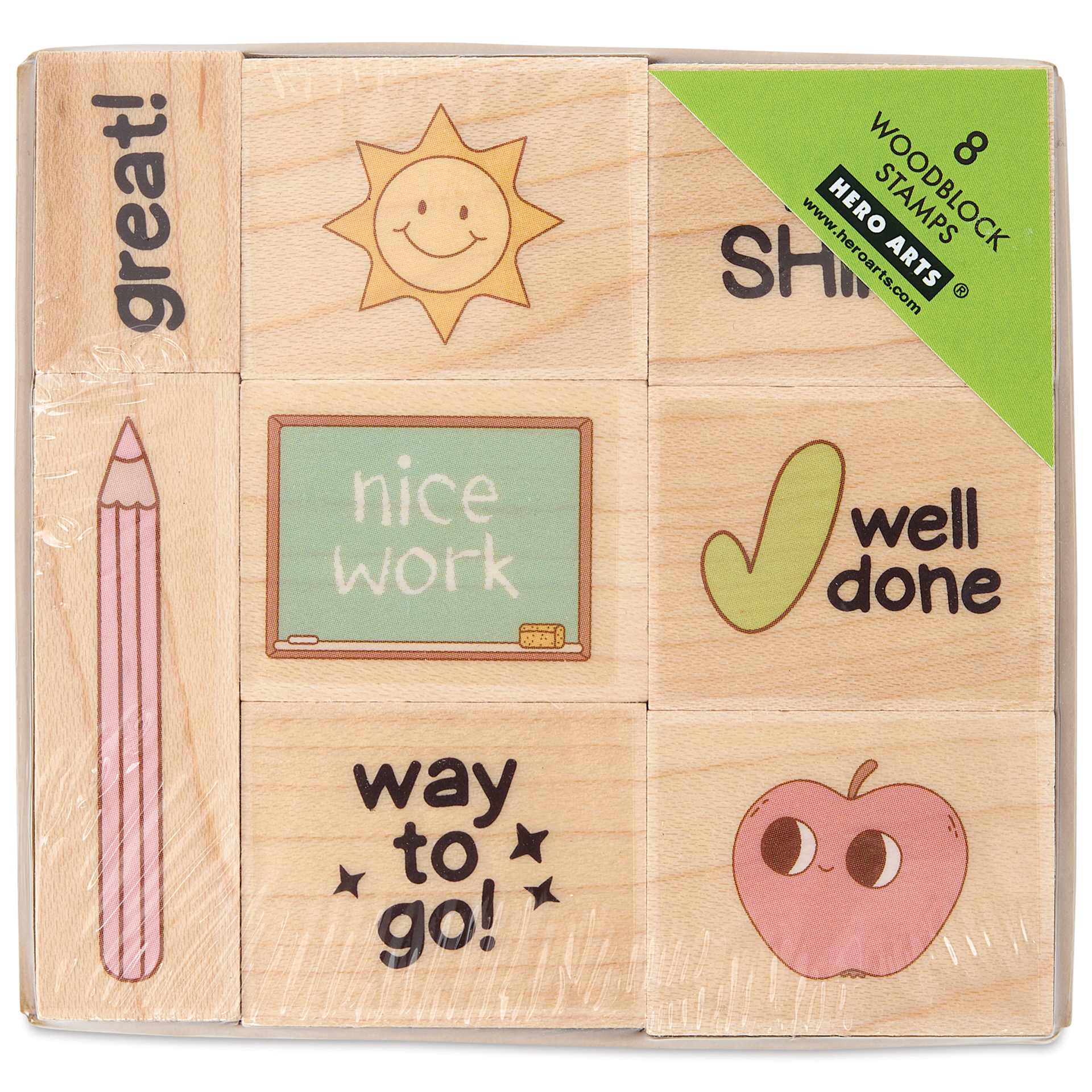 Hero Arts Woodblock Teacher Stamps Set - Set of 8, Well Done front of packaging