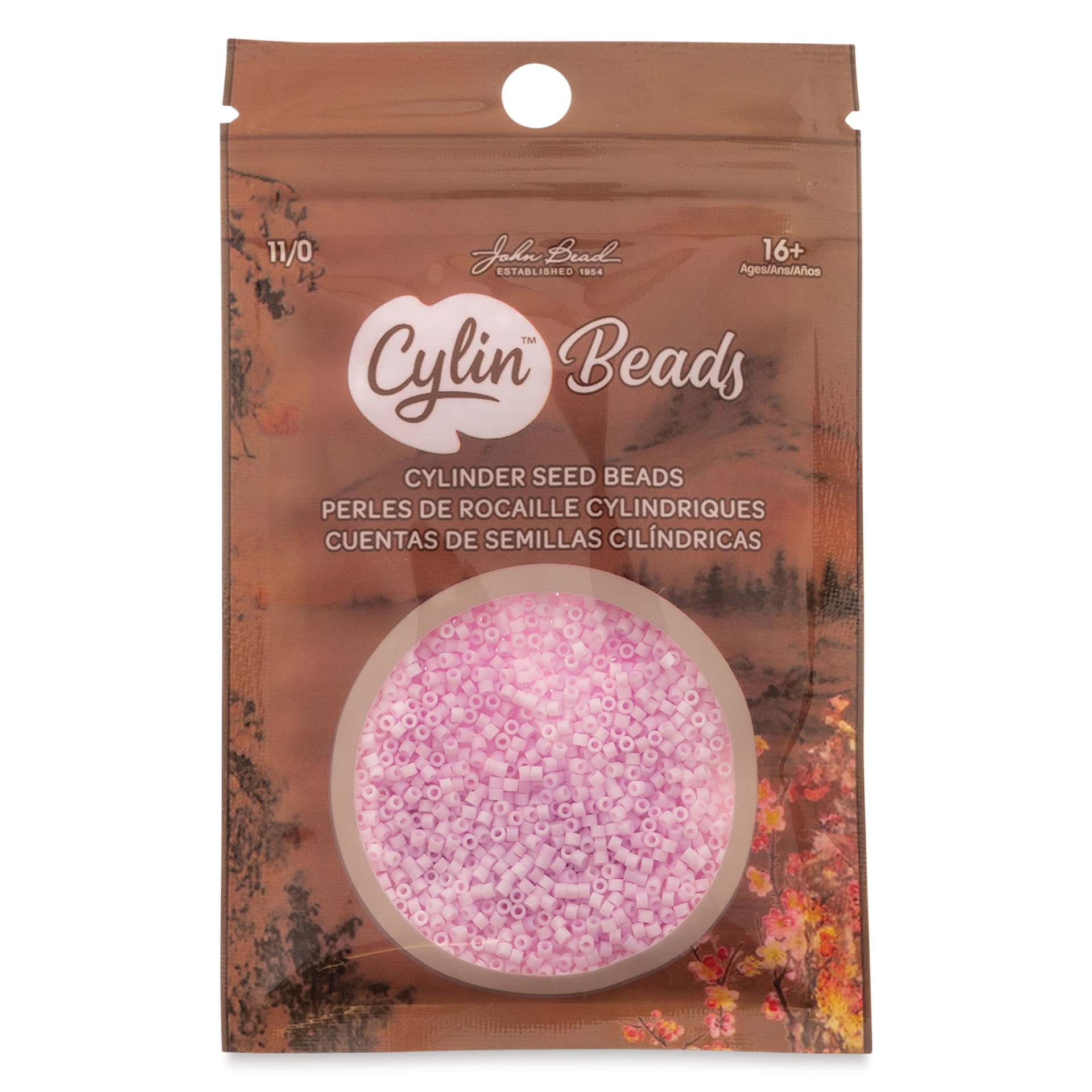 John Bead Cylin 11/0 Matte Macaron Cylindrical Seed Beads - Pink Cotton Candy front of packaging