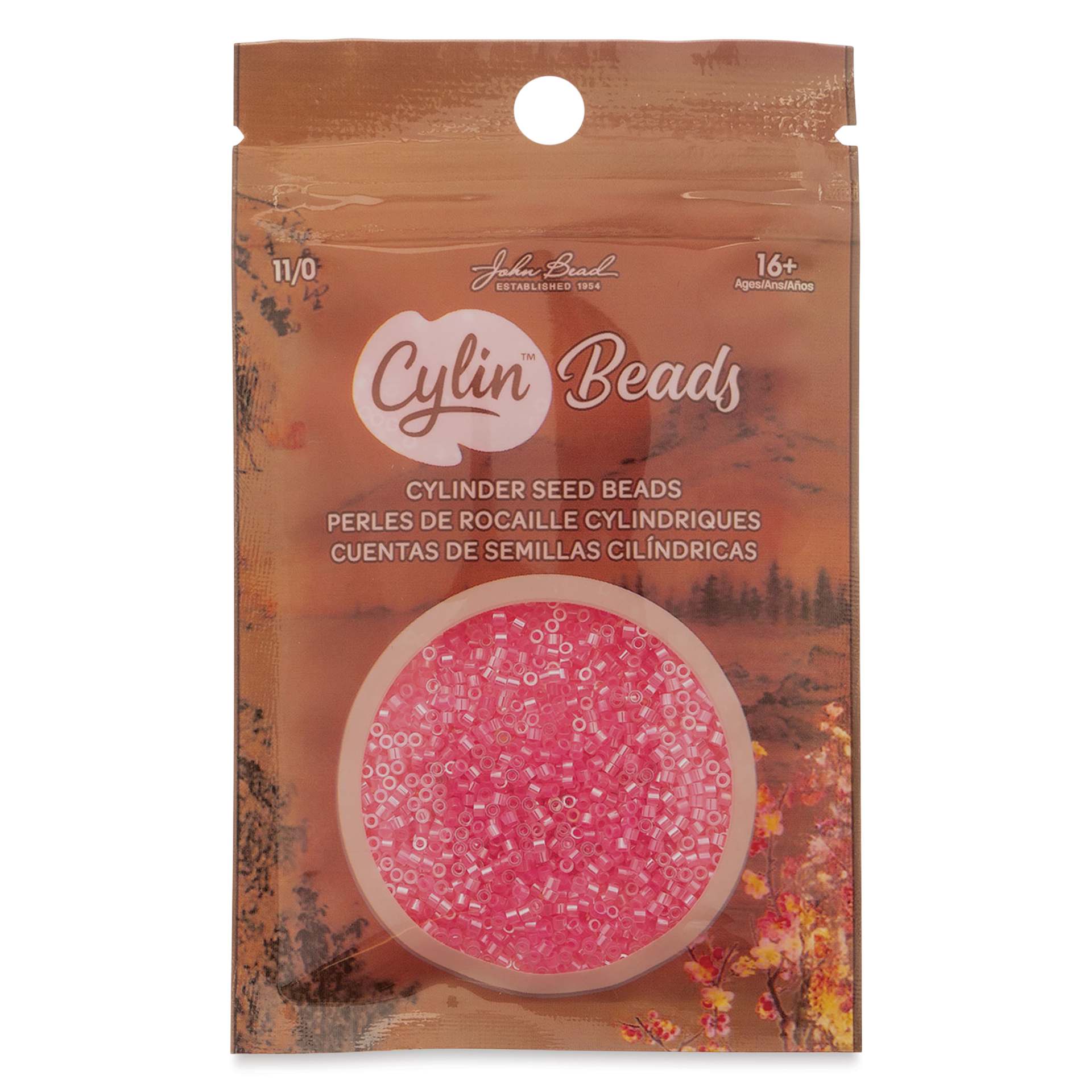 John Bead Cylin 11/0 Ceylon Cylindrical Seed Beads - Dark Crystal Pink Lined, 25g front of packaging