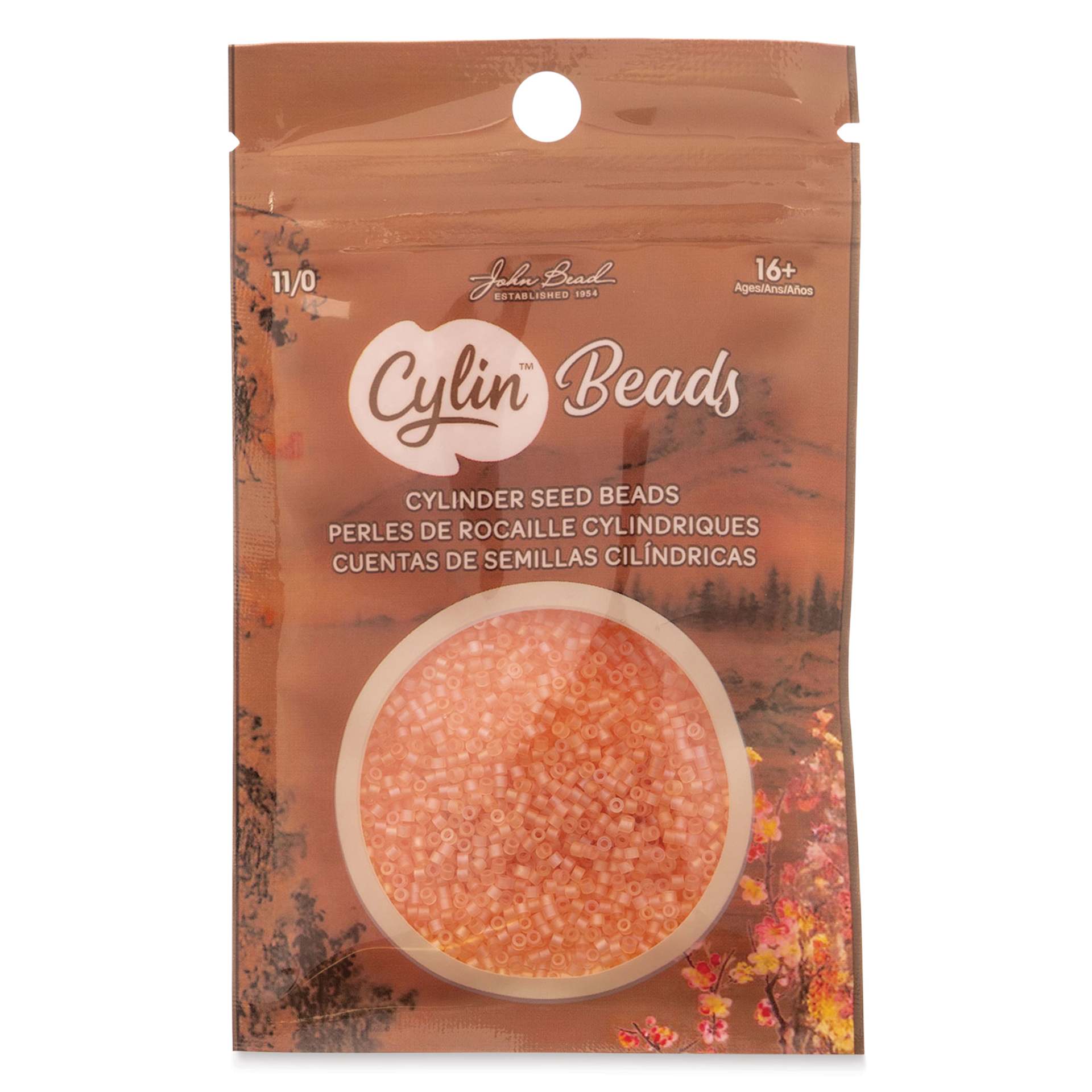 John Bead Cylin 11/0 Matte Macaron Cylindrical Seed Beads - Tangerine AB front of packaging
