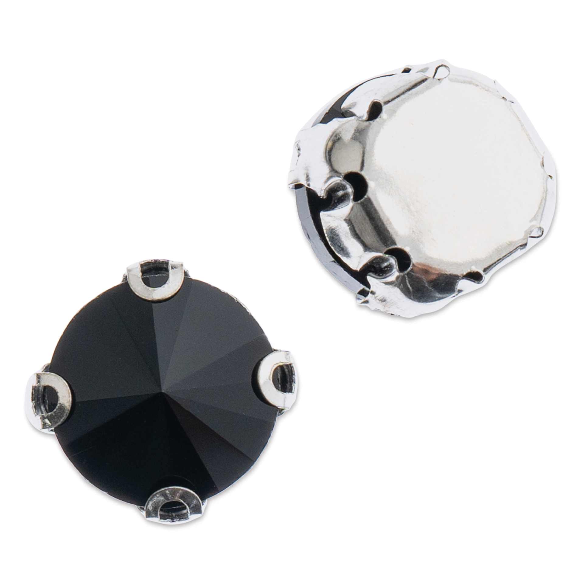 John Bead Crystal Lane DIY Sew On Rhinestones - Pkg of 20, Silver Setting, Jet, 10 mm