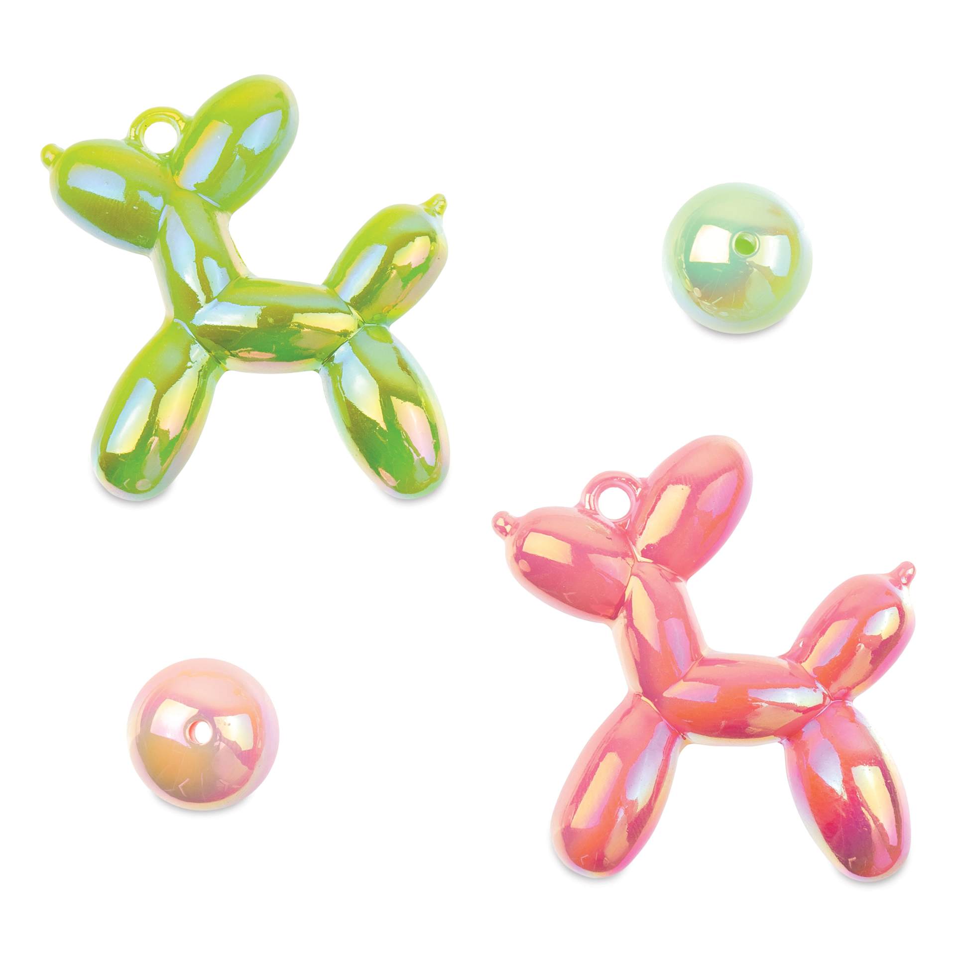 John Bead Super Cute Acrylic Animal Beads - Pkg of 4, Balloon Dogs, Green and Pink