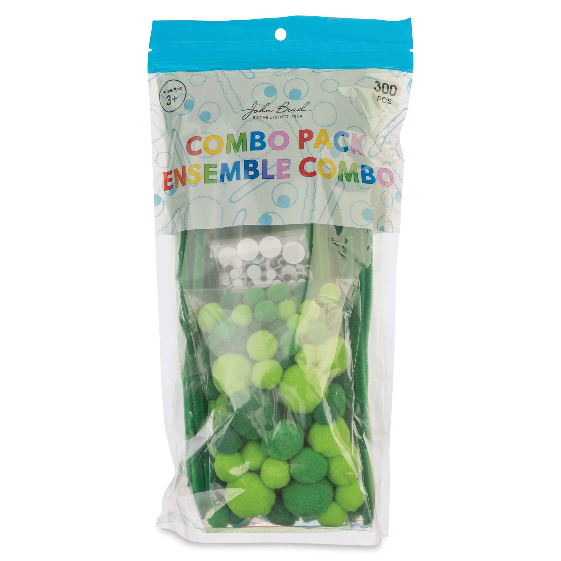 John Bead Mixed Craft Combo Pack - Pkg of 300, Green Mix front of packaging