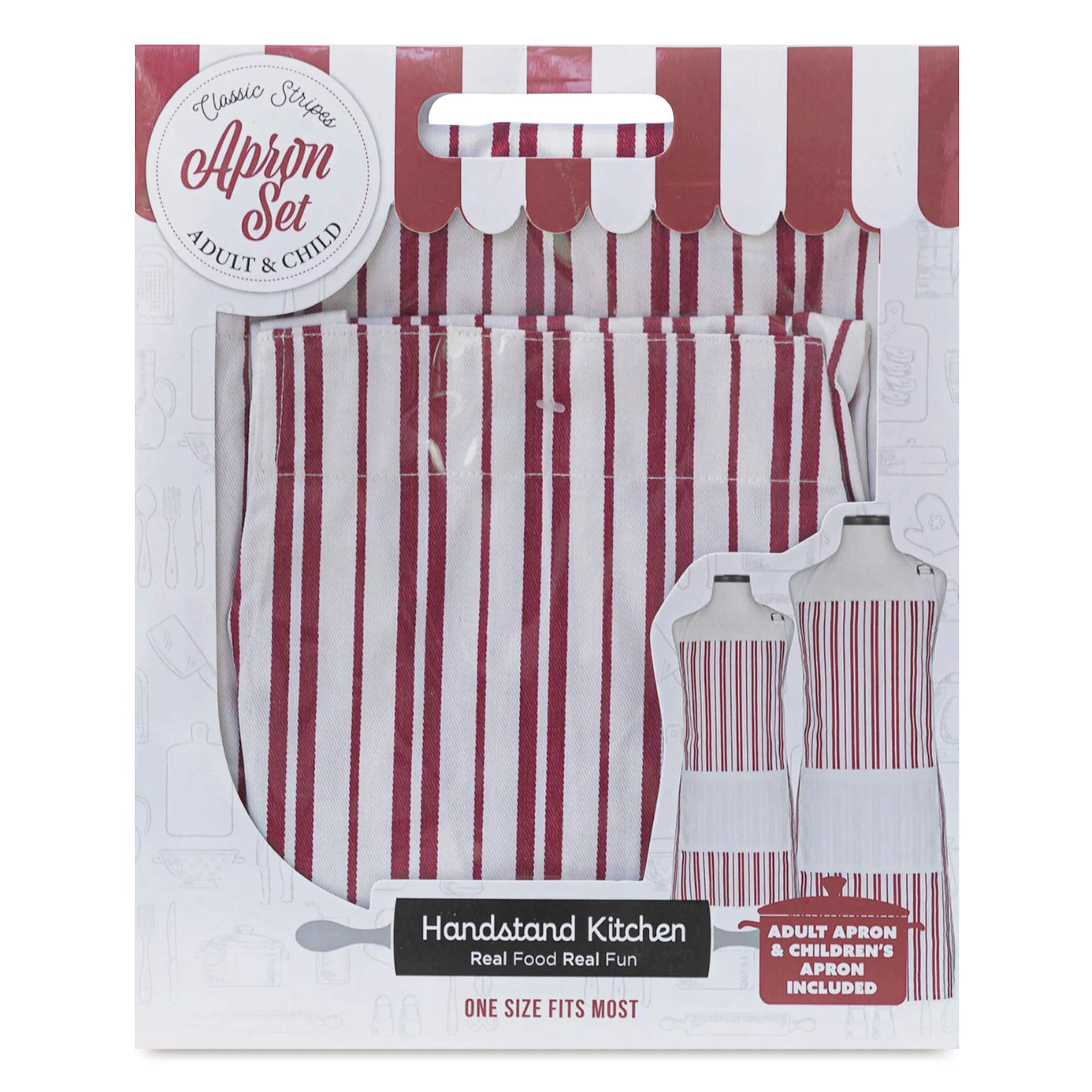 Handstand Kitchen Adult and Youth Apron Boxed Set - Classic Striped (Inside Packaging)