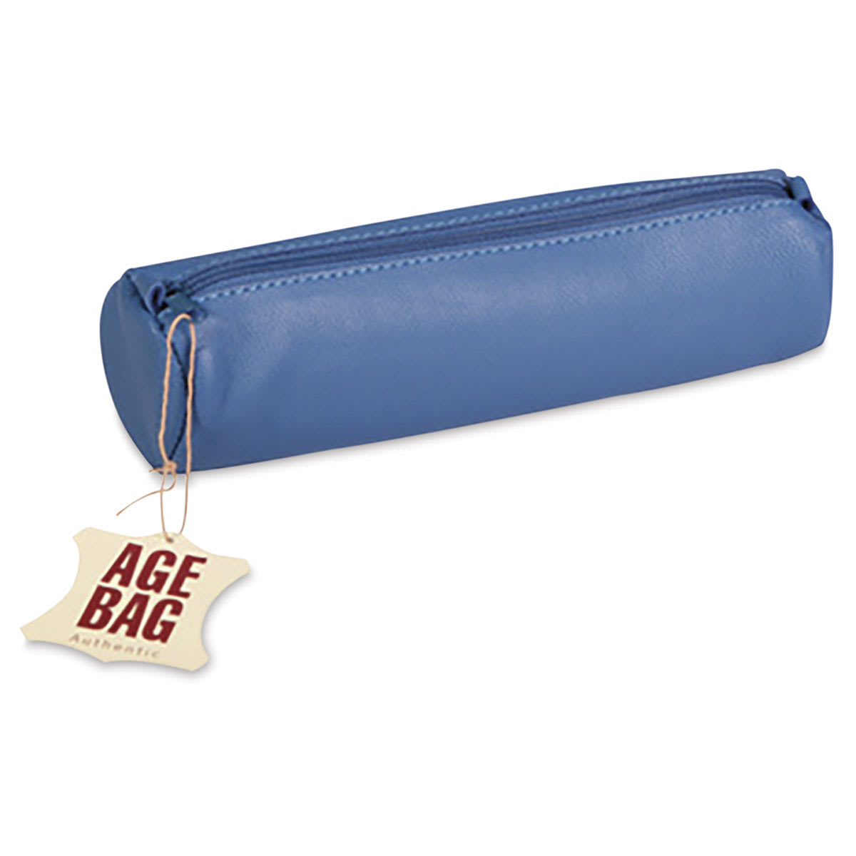 Clairefontaine Round Leather Pencil Cases - Side view of closed Blue Pencil Case Clairefontaine Round Leather Pencil Cases - Side view of closed Blue Pencil Case