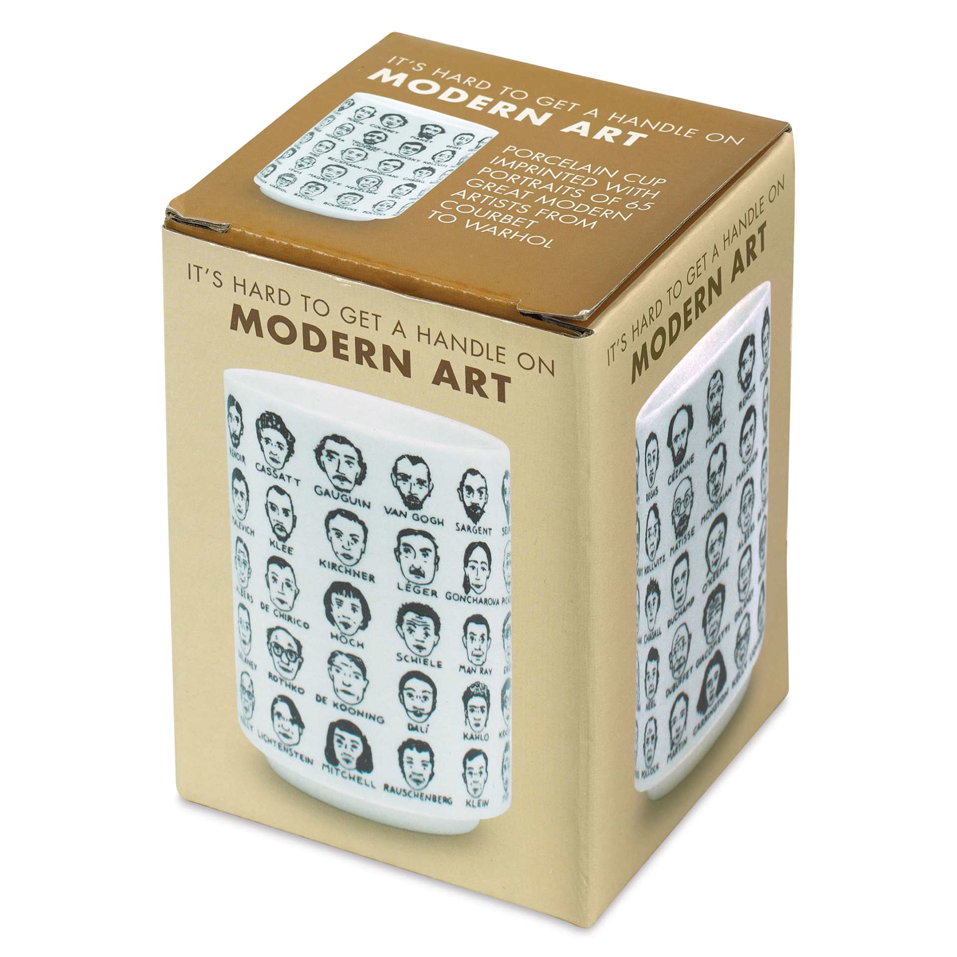 It's Hard to Get a Handle on Modern Art Mug (front of packaging, angled view)