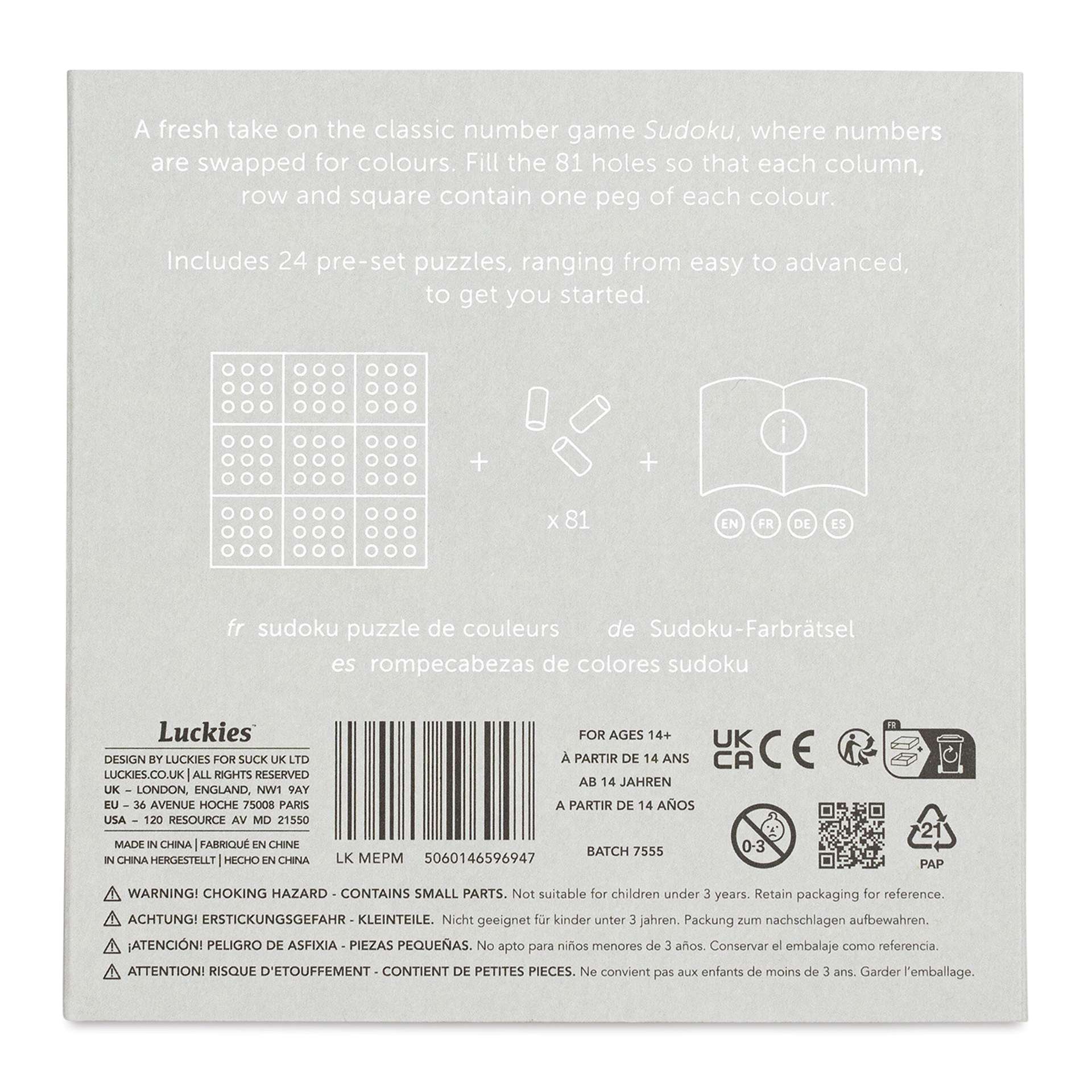 Peace of Mind Wooden Sudoku Game, back of packaging