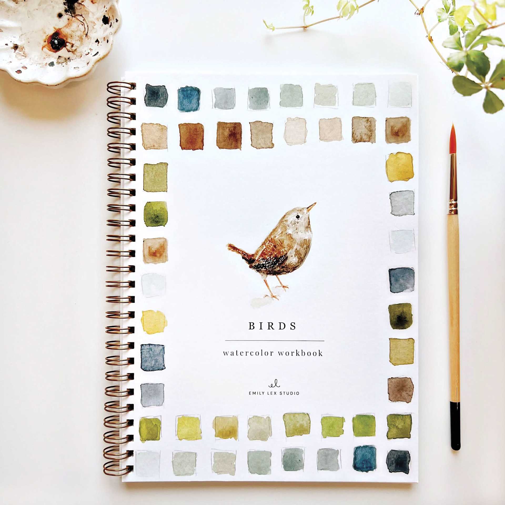 Emily Lex Studio Birds Watercolor Workbook, on desk
