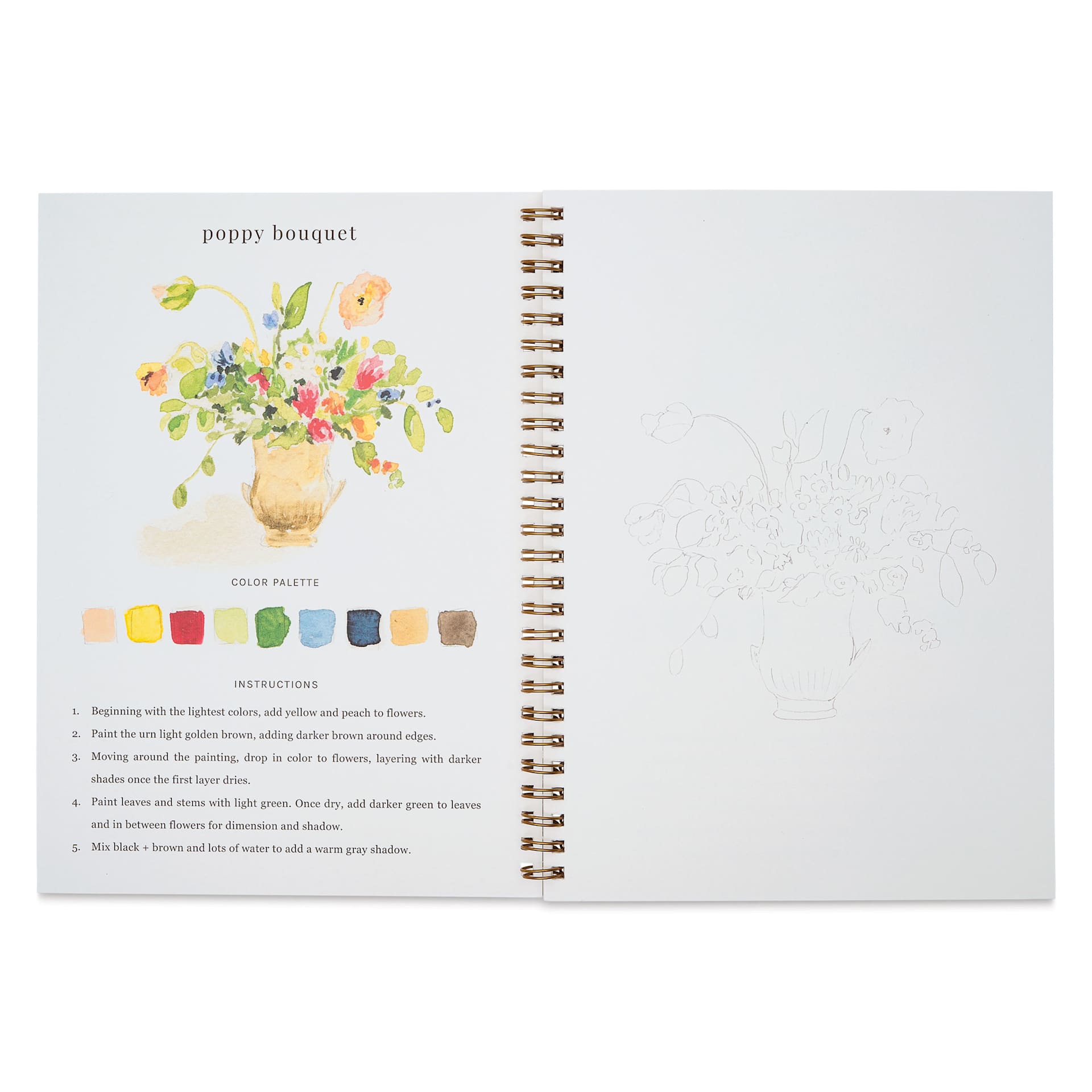 Emily Lex Studio Bouquets Watercolor Workbook - 6-1/2" x 9", poppy bouquet