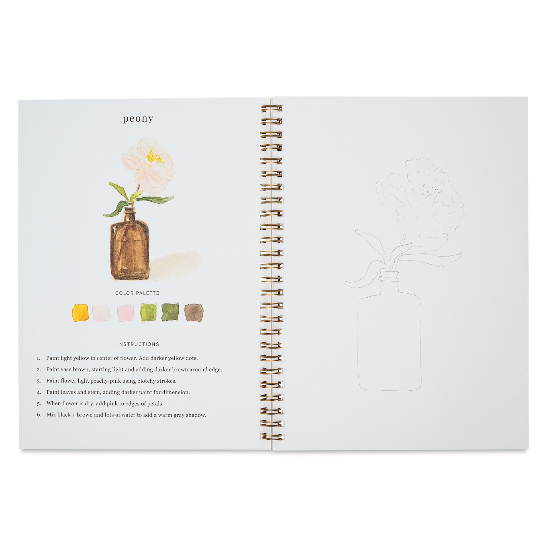 Emily Lex Studio Flowers Watercolor Workbook - 6-1/2" x 9", peony