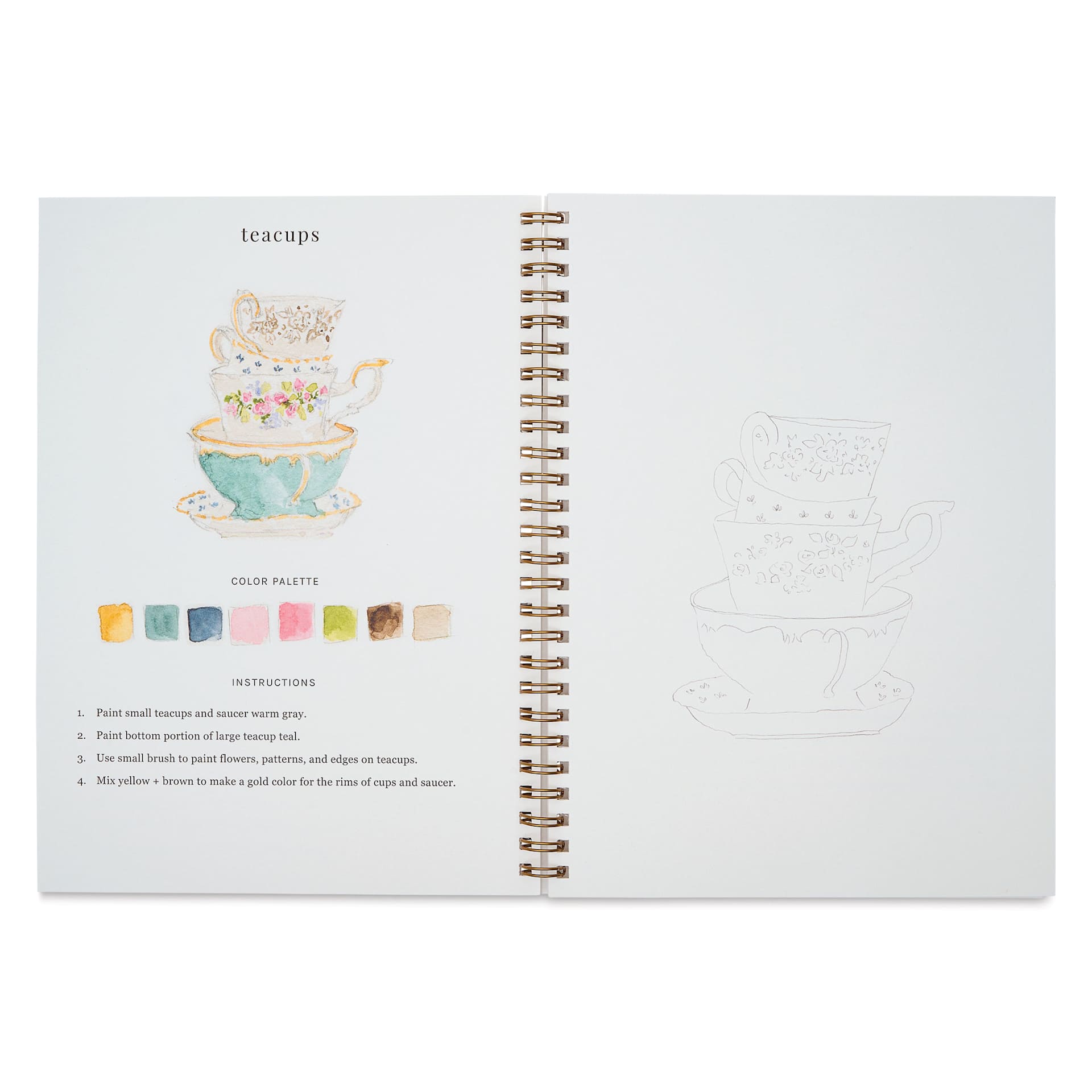 Emily Lex Studio Spring Watercolor Workbook - 6-1/2" x 9", teacups