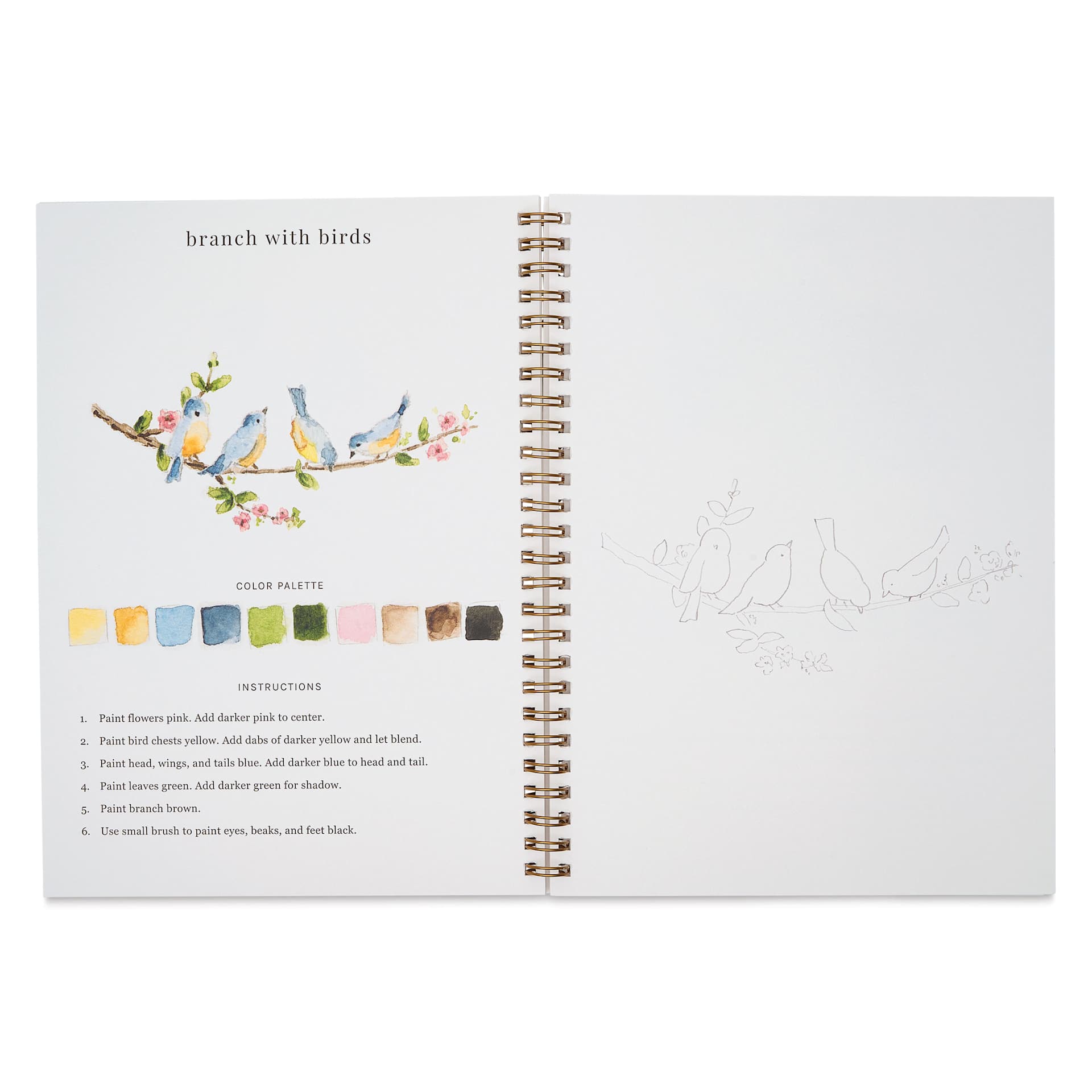 Emily Lex Studio Spring Watercolor Workbook - 6-1/2" x 9", branch with birds