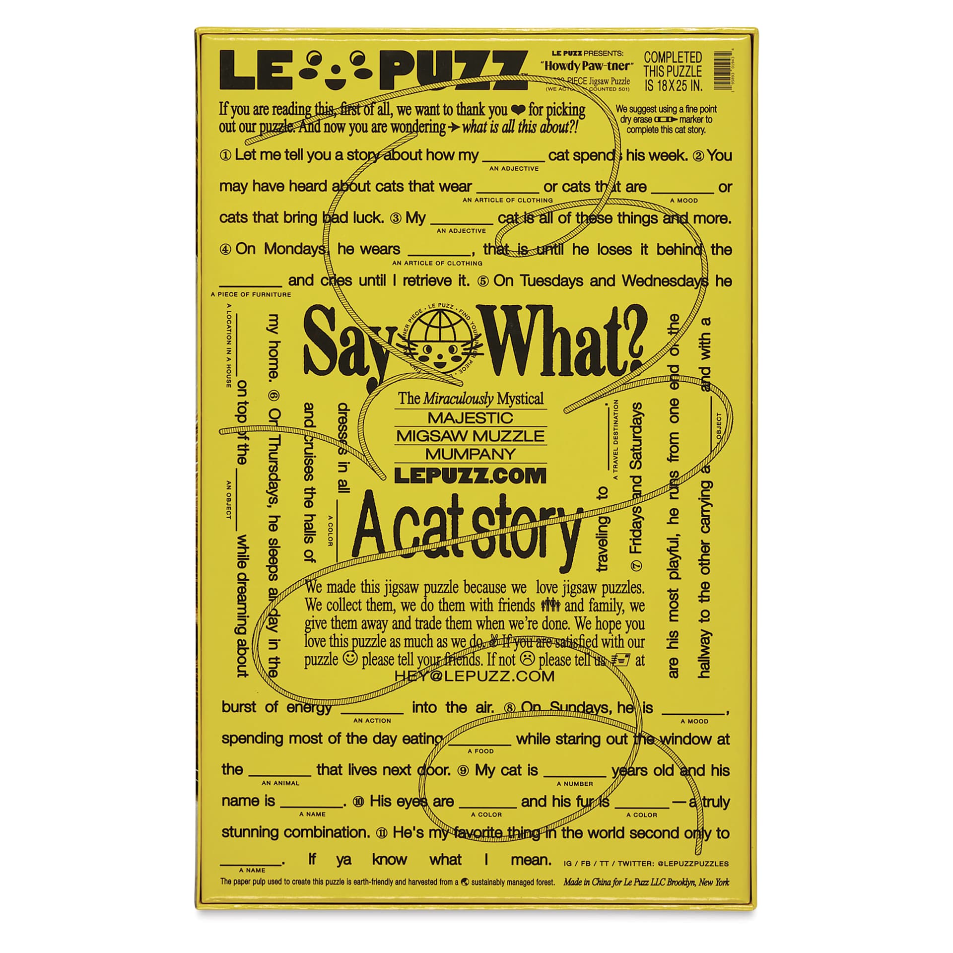 Le Puzz Howdy Pawtner 500-Piece Puzzle - 18" x 25", back of packaging