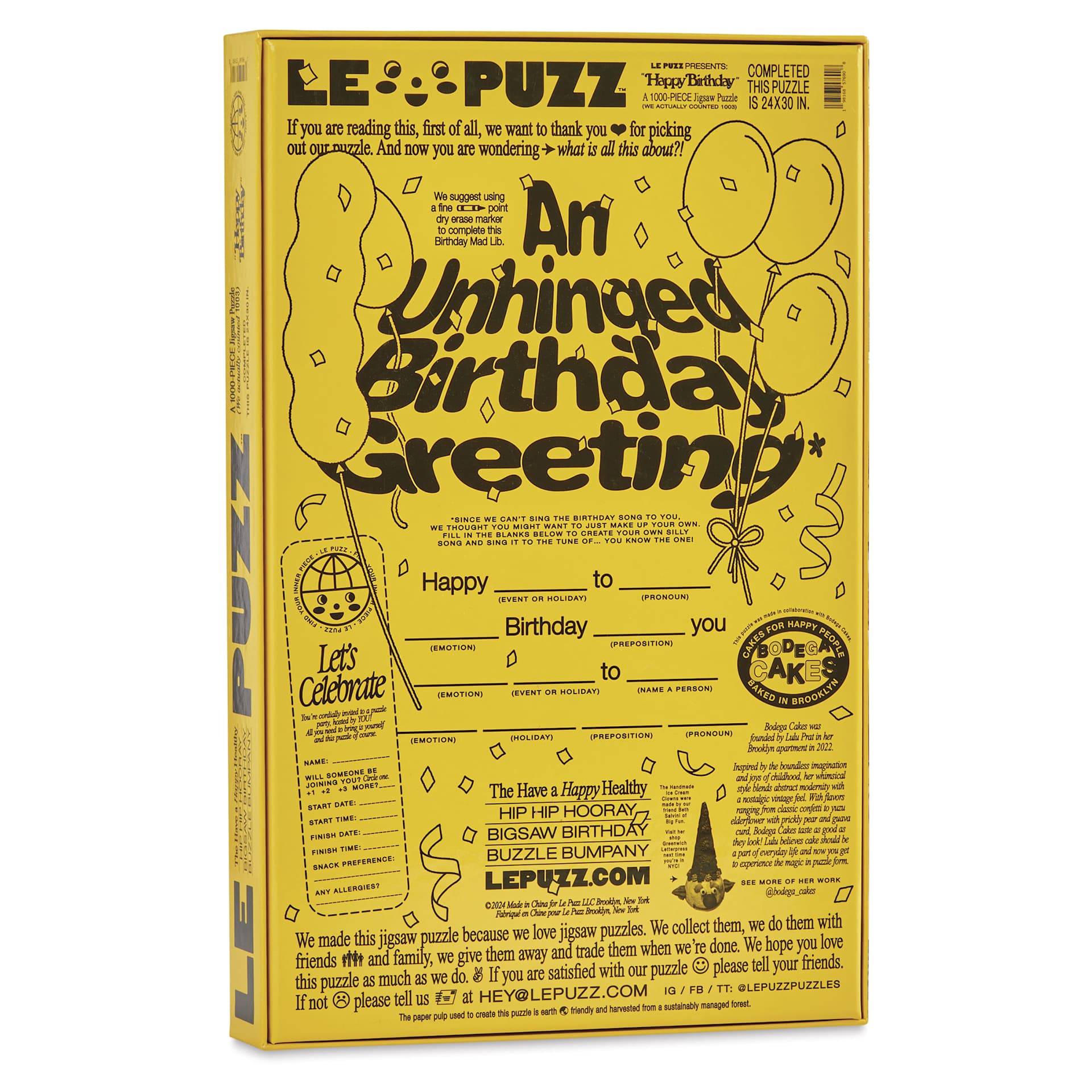 Le Puzz Happy Birthday 1,000-Piece Puzzle - 24-1/8" x 30", back of packaging