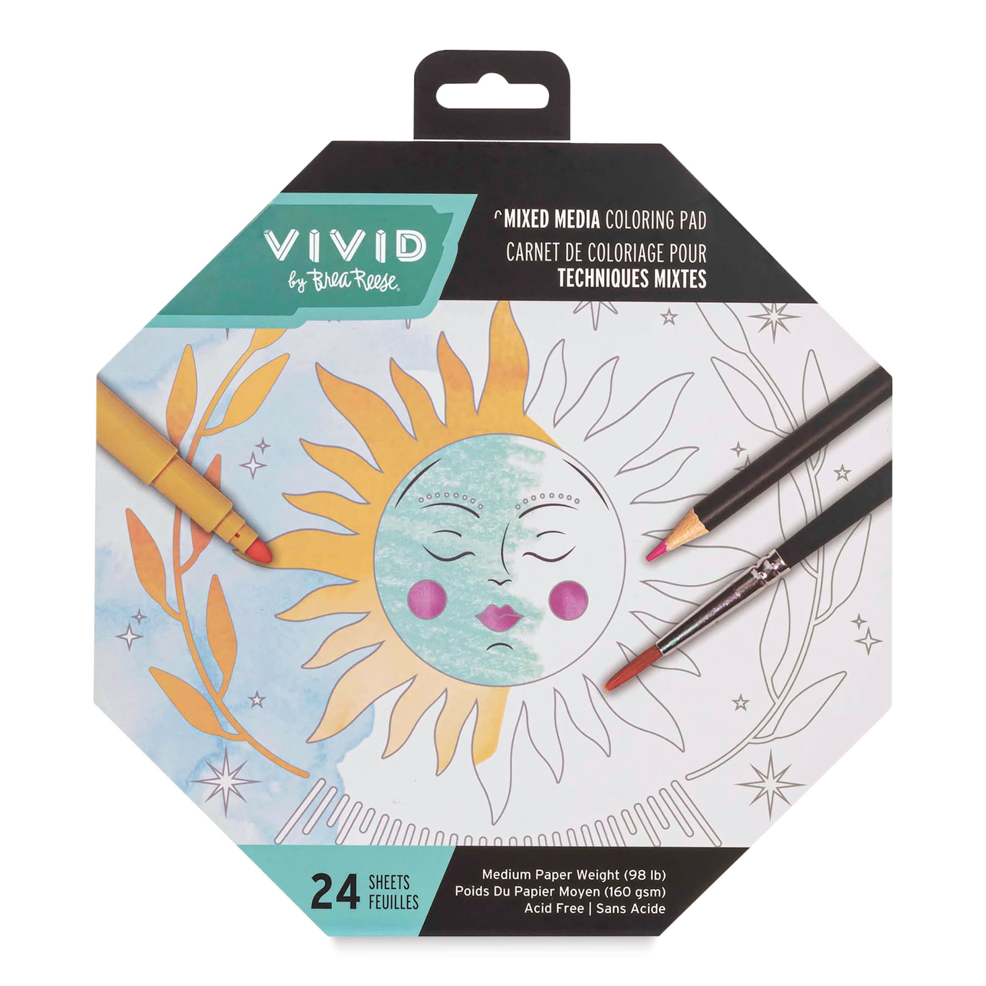 Brea Reese Vivid Mixed Media Coloring Pad - Octagon, 8.5" x 9.5", front of pad