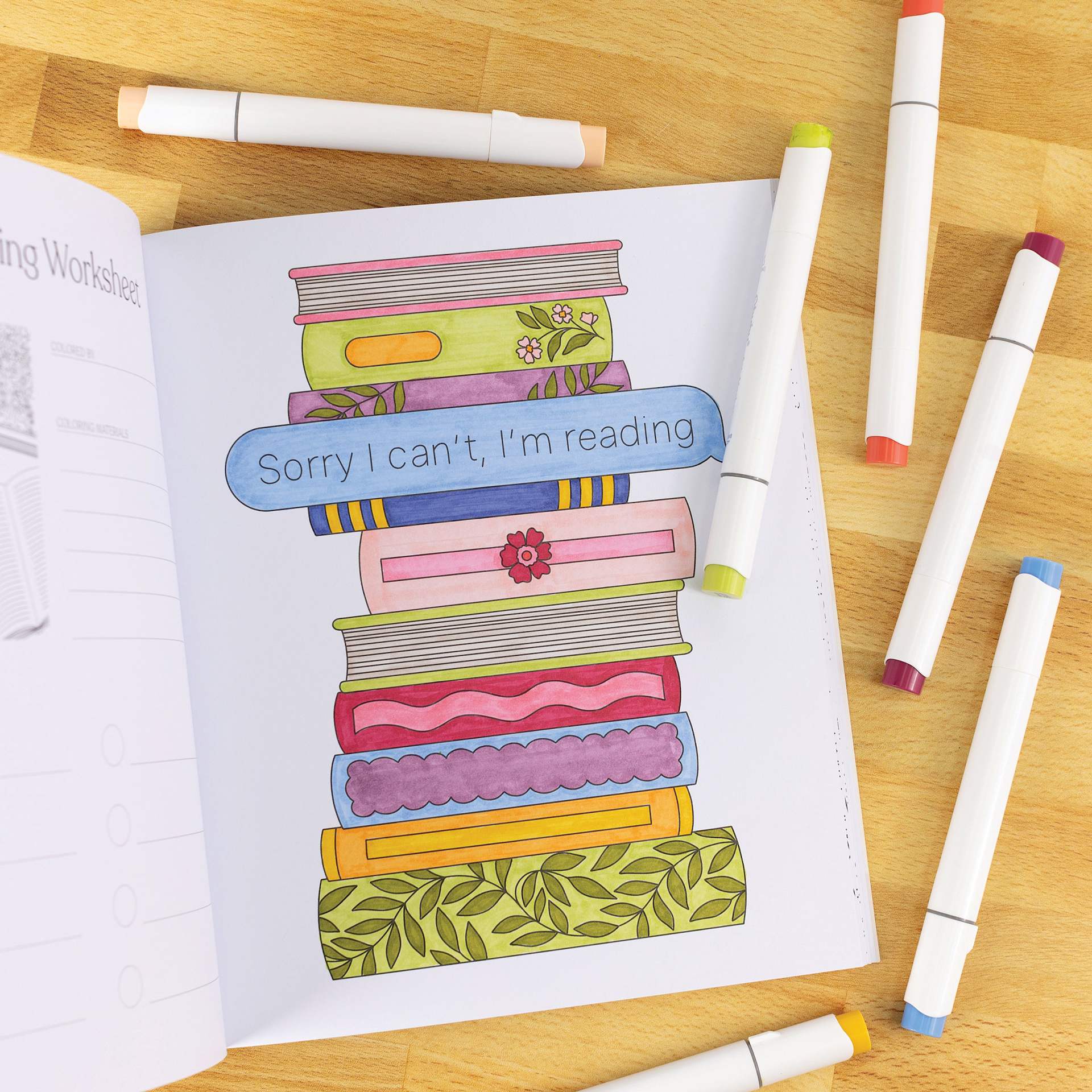 Elyse Breanne All Booked Up Coloring Book, stacked books