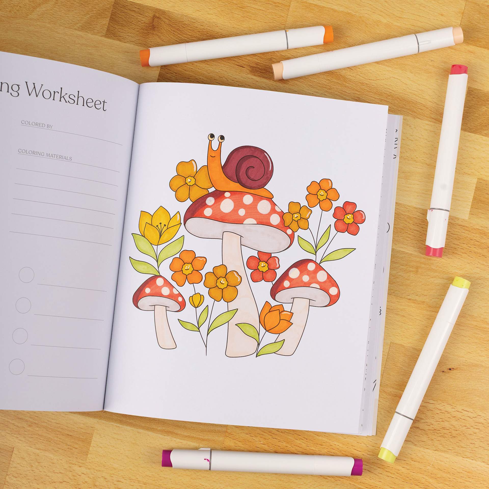 Elyse Breanne Garden Avenue Coloring Book, mushrooms and a snail