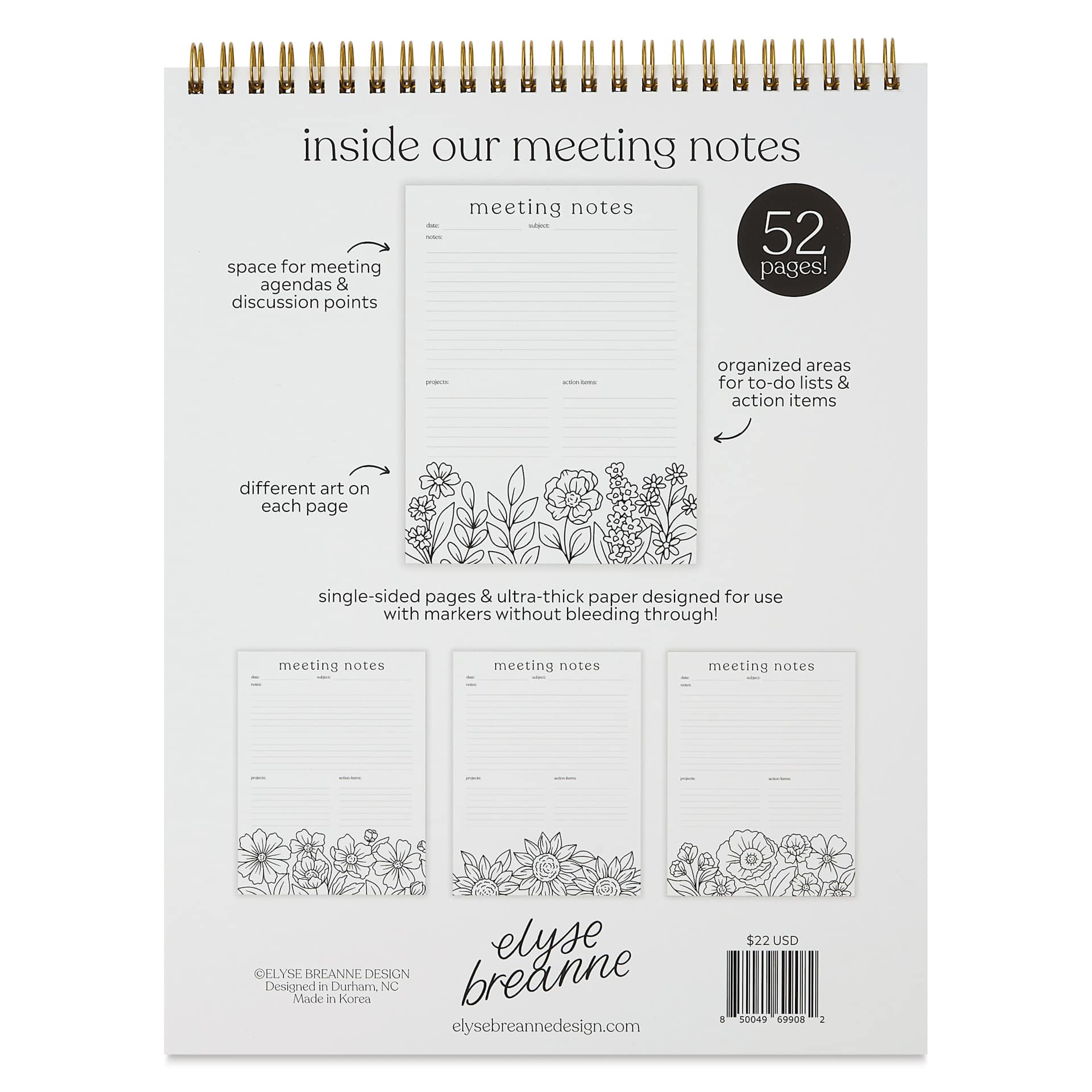 Elyse Breanne Color-in Meeting Notes Notebook, back