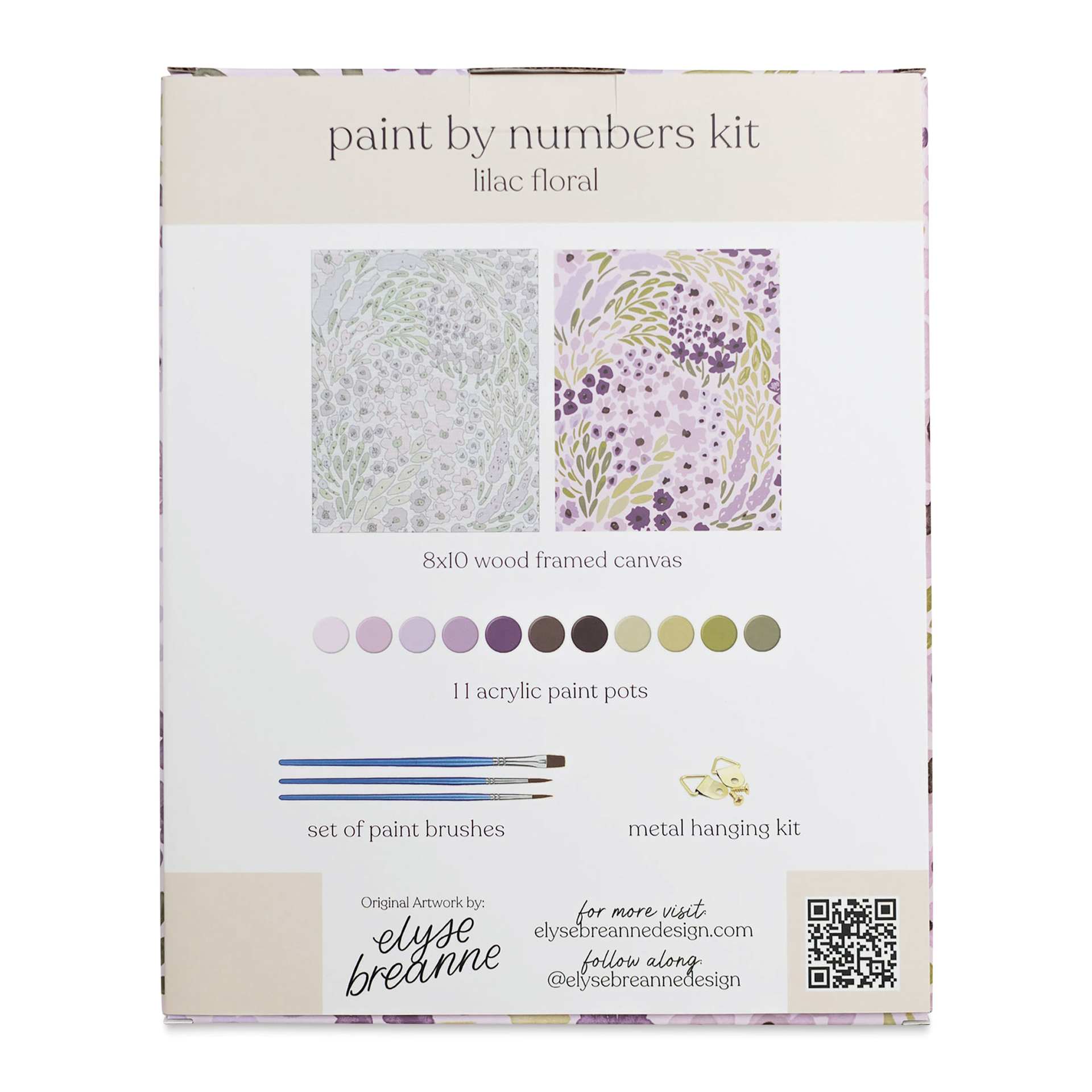 Elyse Breanne Paint By Number Kit - Lilac Floral, back of package