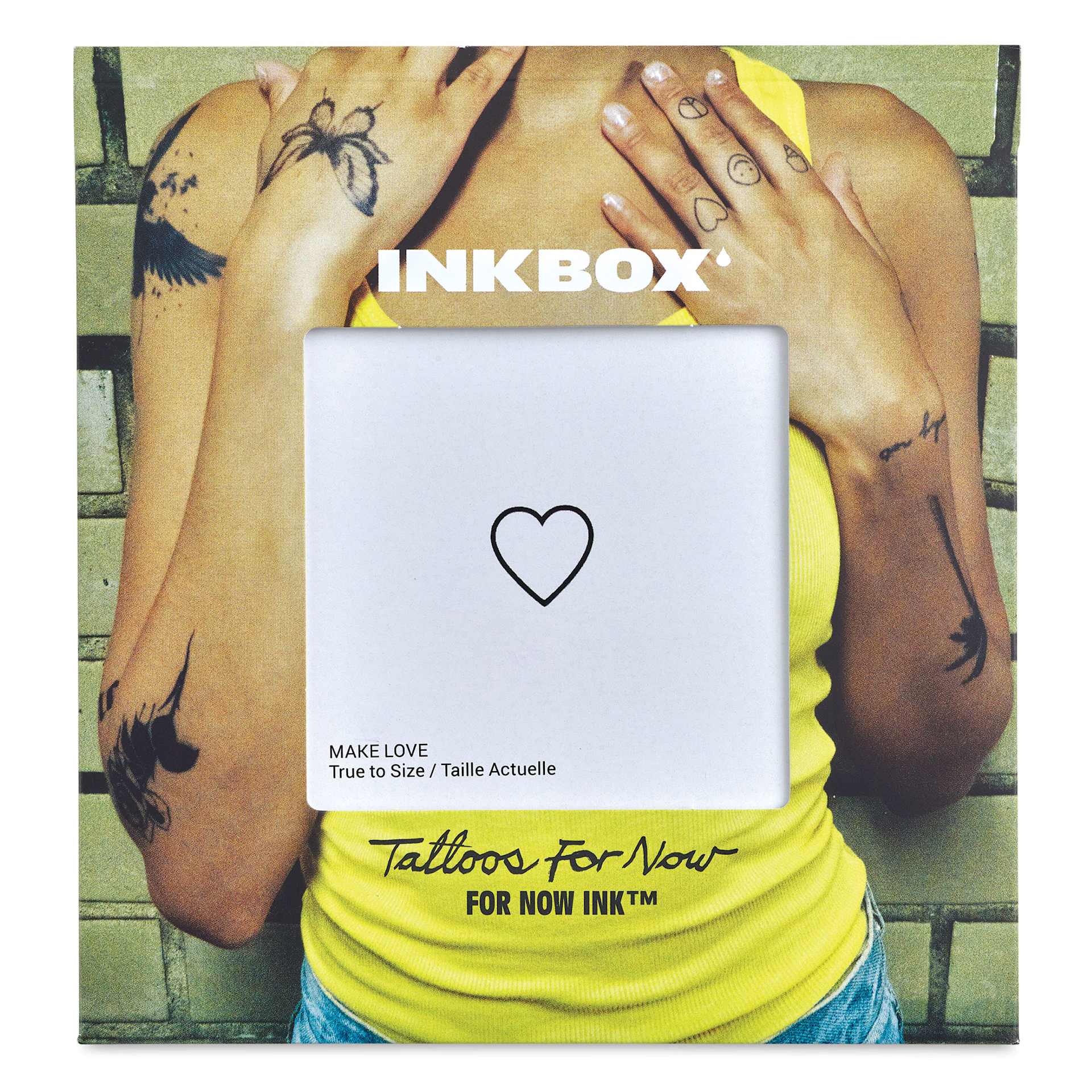Inkbox Semi-Permanent Tattoos - Make Love, 1" x 1", front of packaging