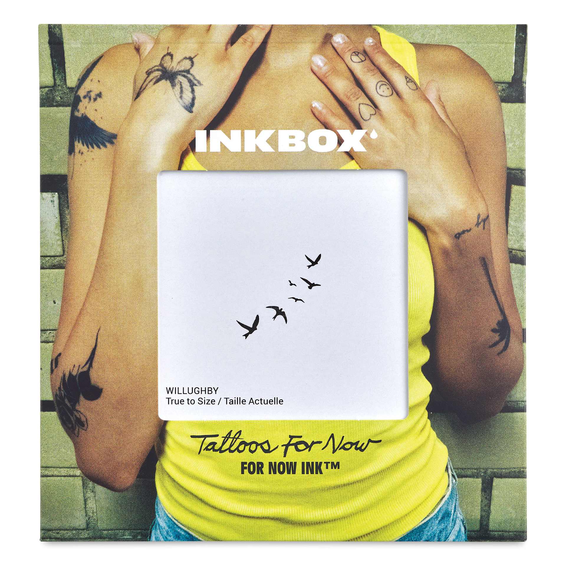 Inkbox Semi-Permanent Tattoos - Willughby, 2" x 2" (Front of packaging)