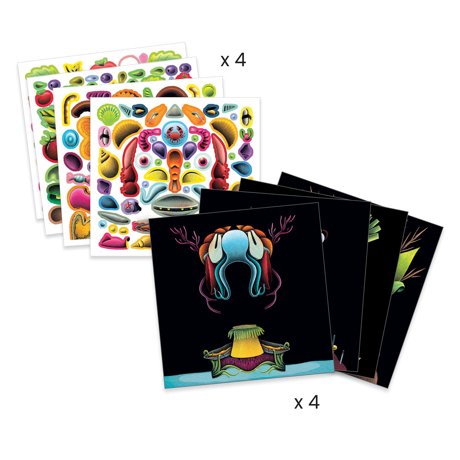 Djeco Inspired By Spring Vegetables Create with Stickers Kit (Kit contents)