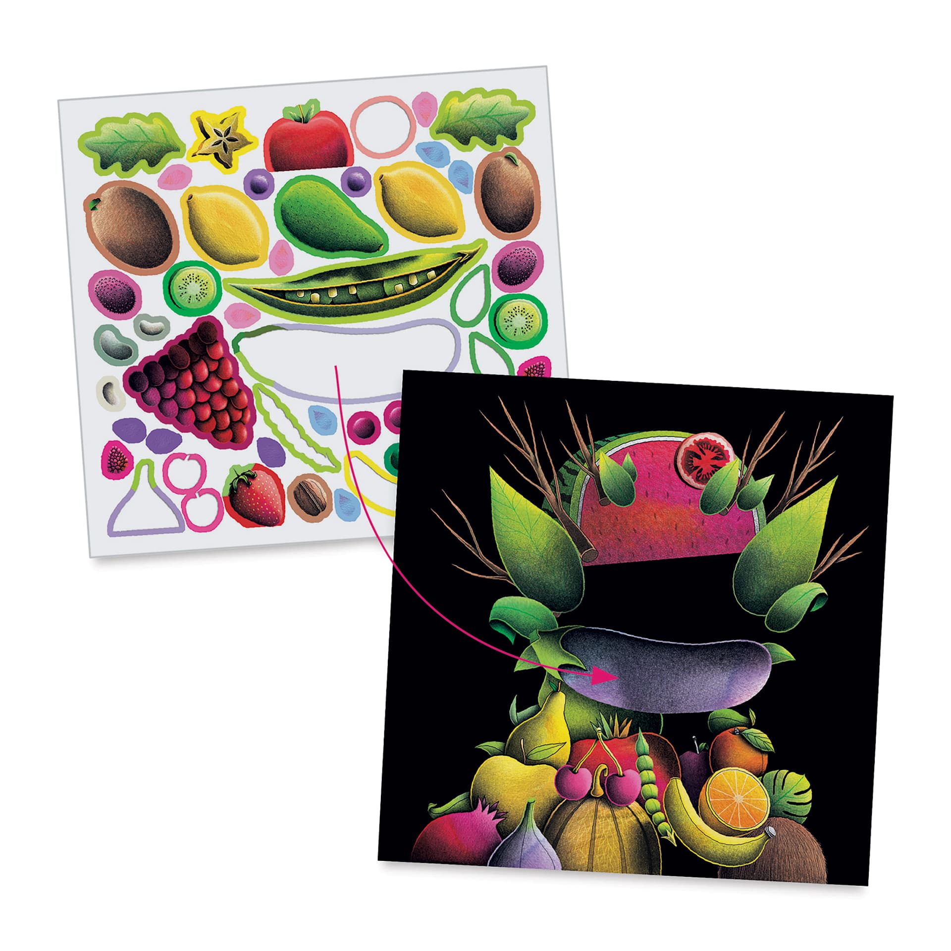 Djeco Inspired By Spring Vegetables Create with Stickers Kit (Eggplant sticker on sheet)
