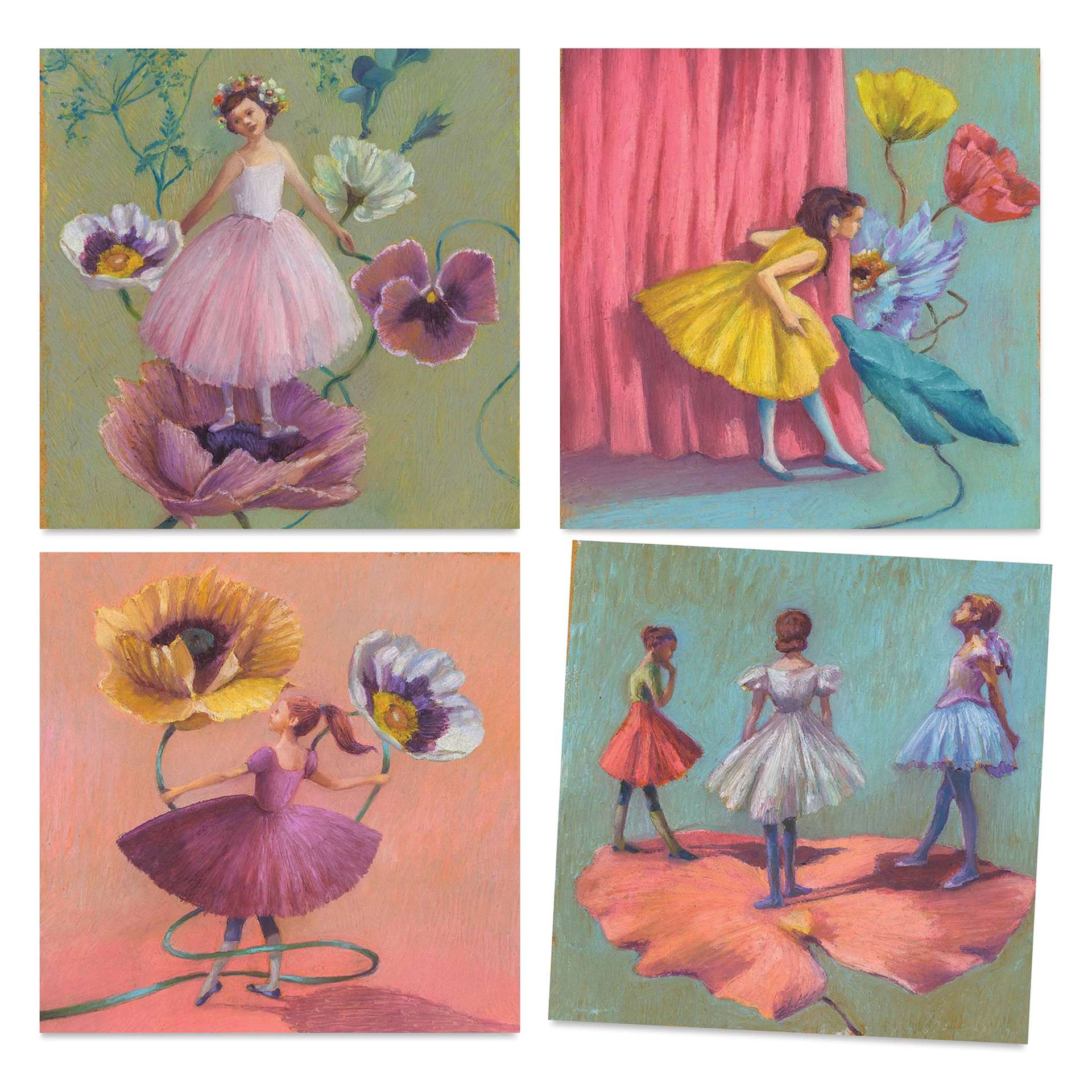 Djeco Inspired By The Ballerina Wax Crayons Kit four finished cards