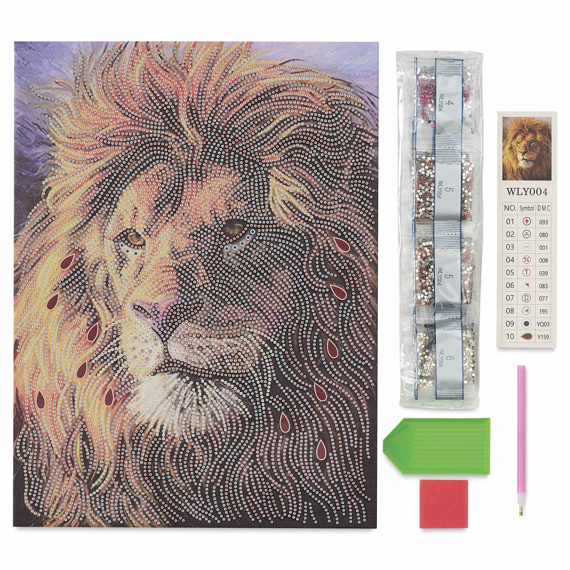 Craft Medley Diamond Painting Canvas Art Kit - Lion -  contents