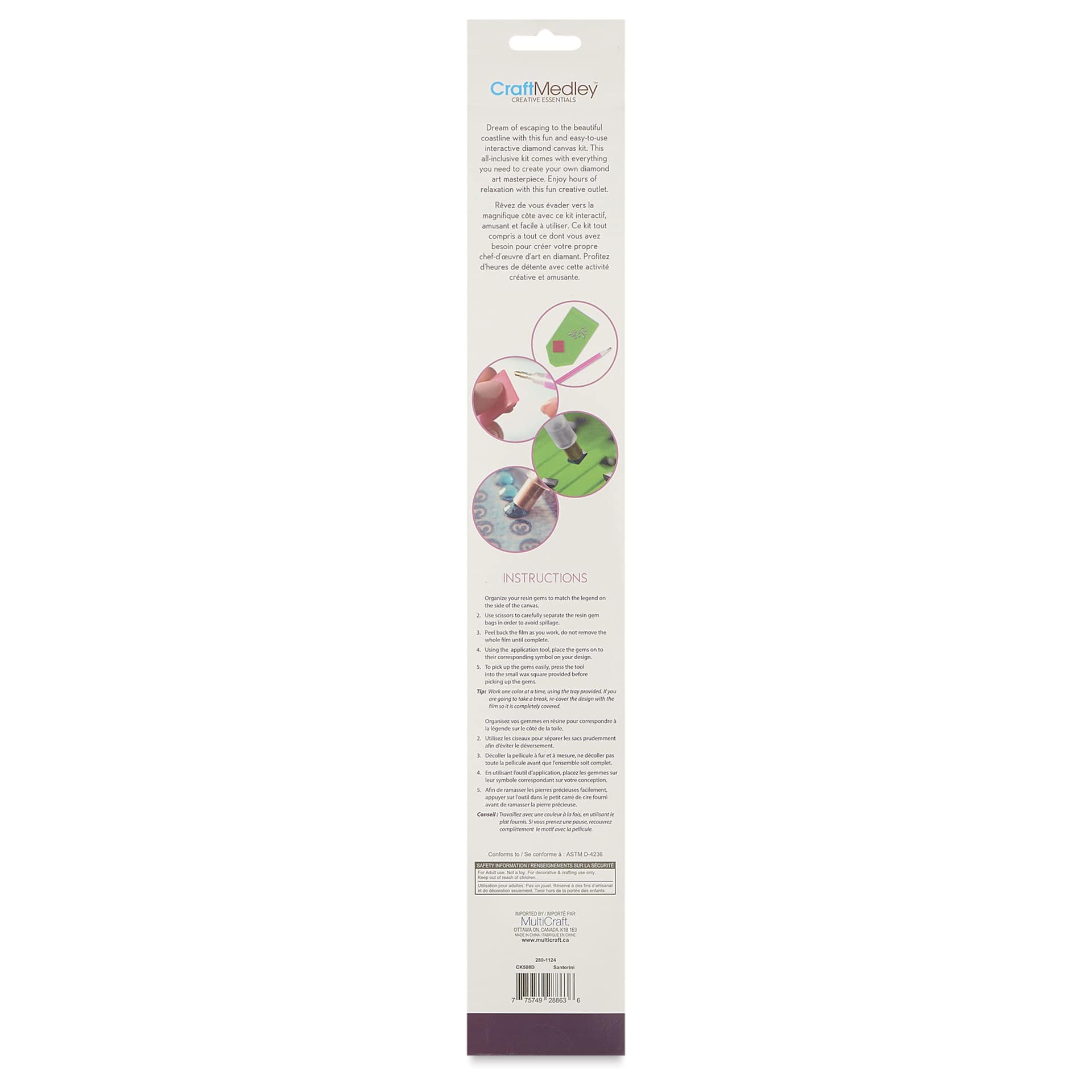 Craft Medley Diamond Painting Canvas Art Kit - Santorini - back of packaging